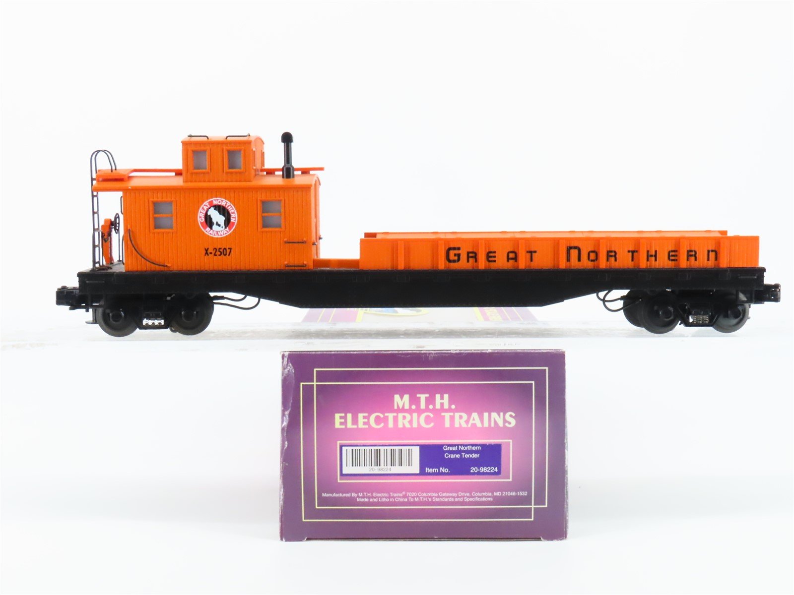 O Gauge 3-Rail MTH 20-98224 GN Great Northern Railway Crane Tender X2507 Lighted