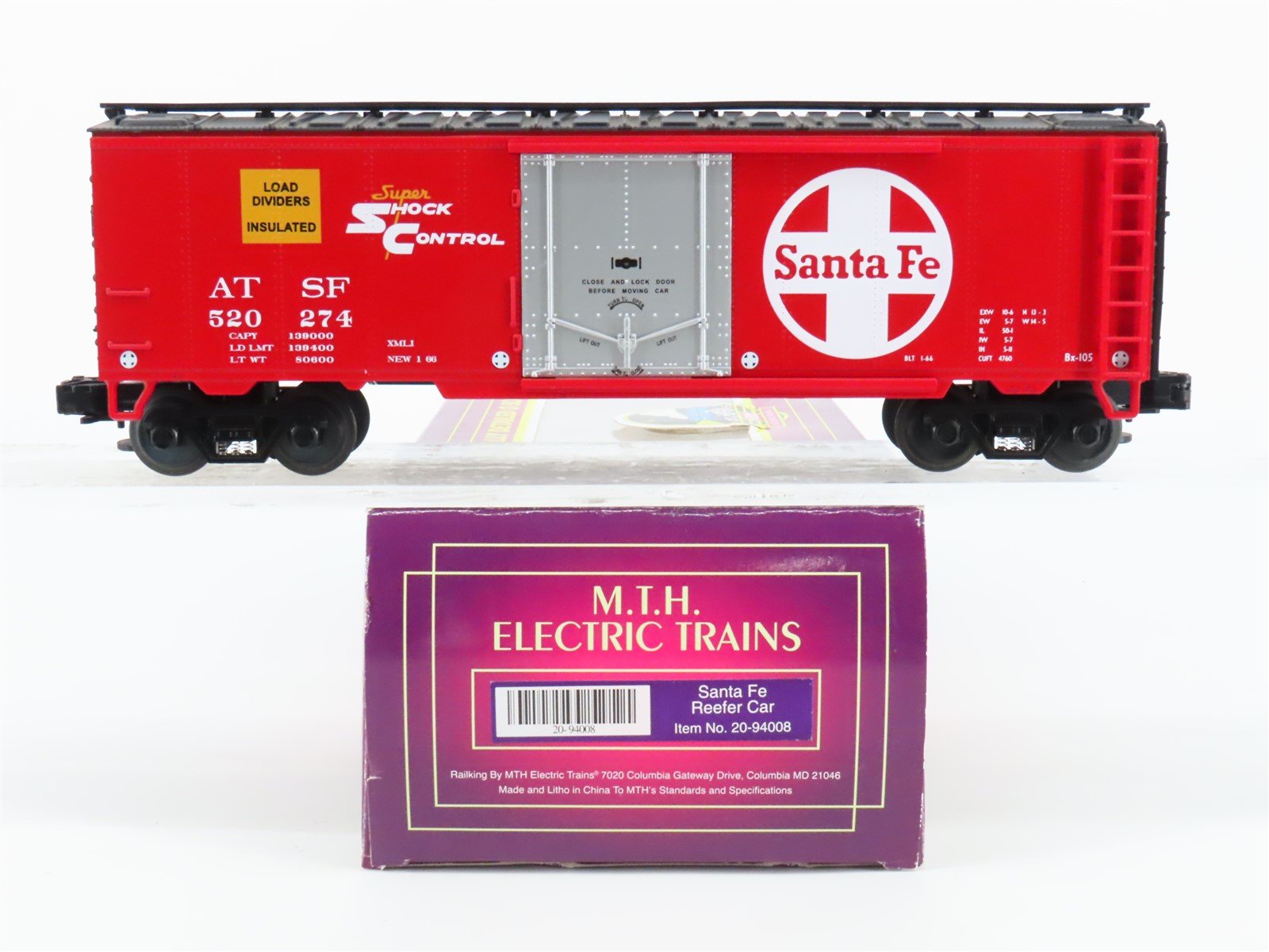 O Gauge 3-Rail MTH 20-94008 ATSF Santa Fe Reefer #520274