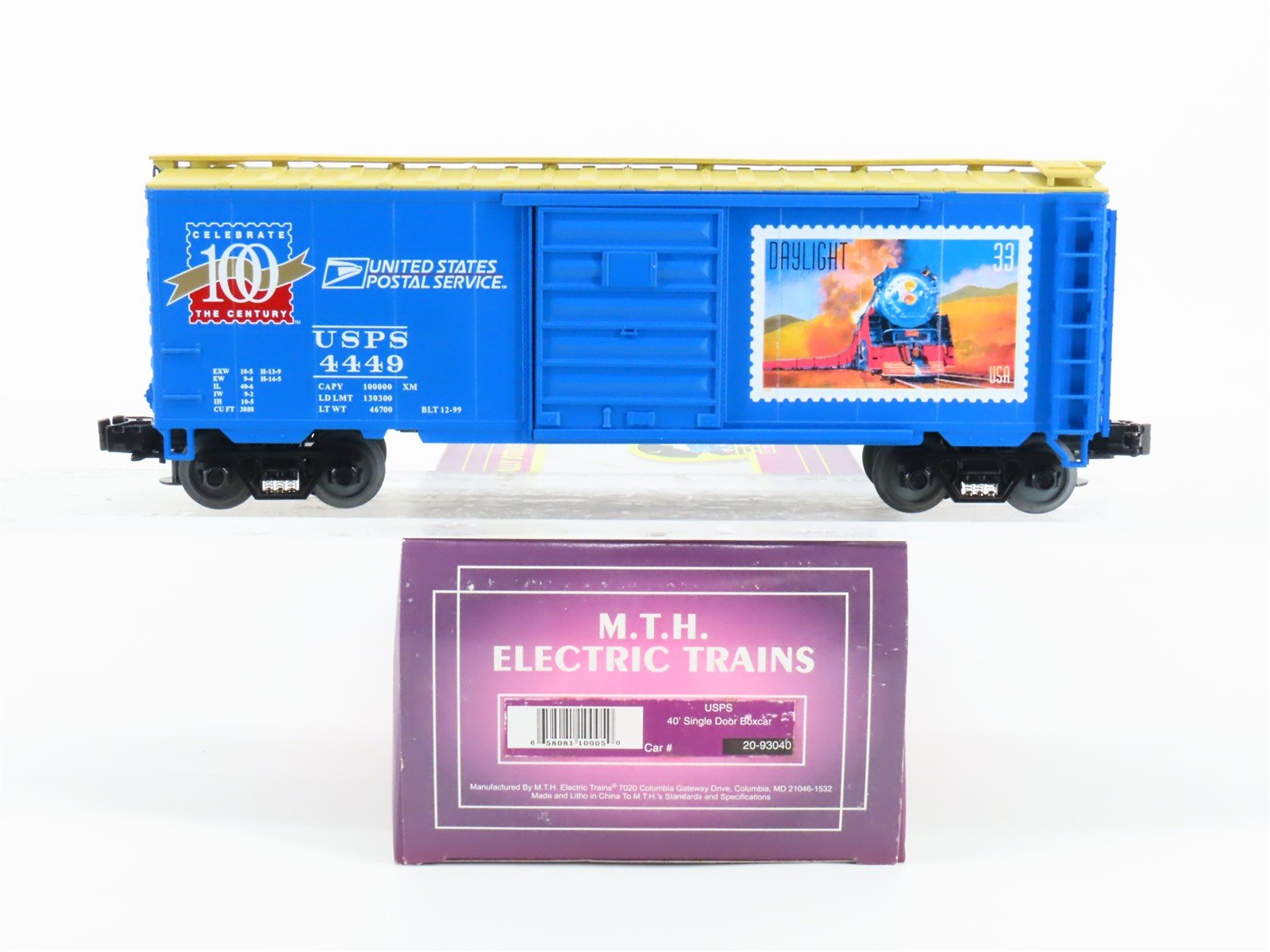 O Gauge 3-Rail MTH 20-93040 USPS Celebrate the Century "Daylight" Boxcar 4449