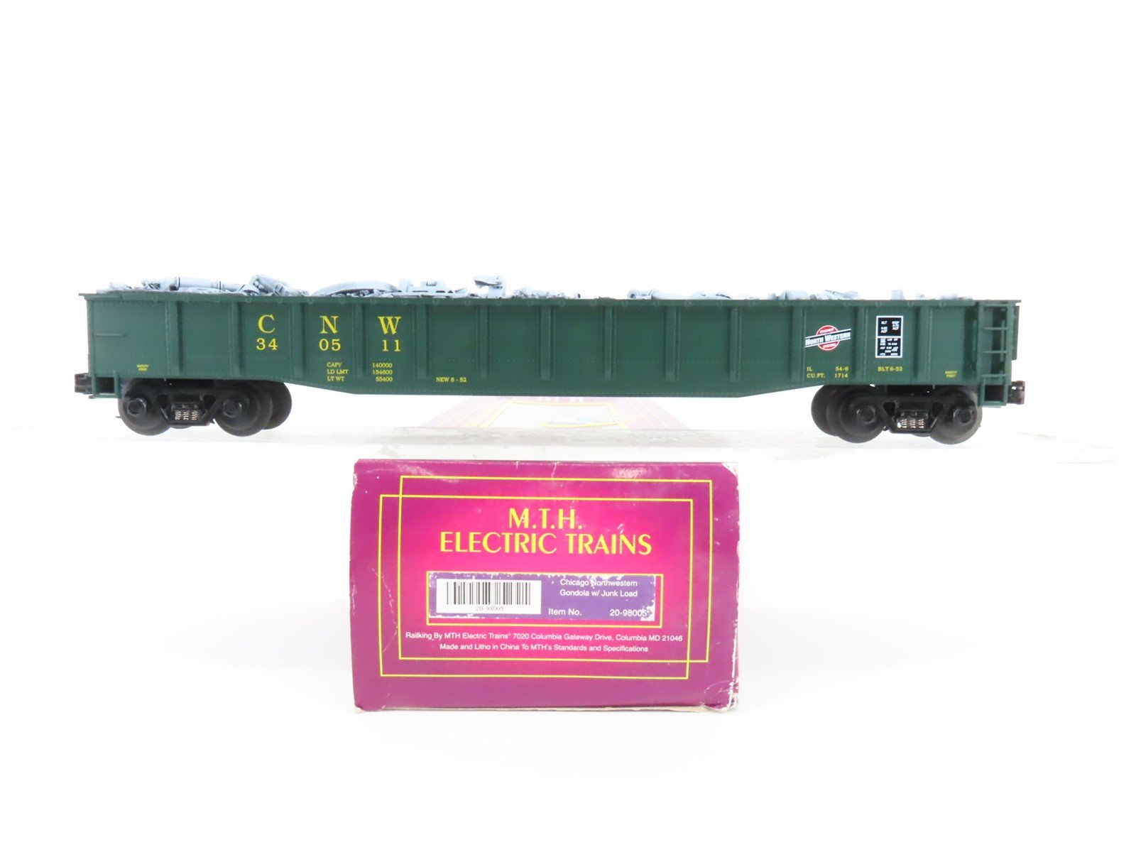 O Gauge 3-Rail MTH 20-98005 CNW Chicago Northwestern Gondola 340511 w/ Junk Load