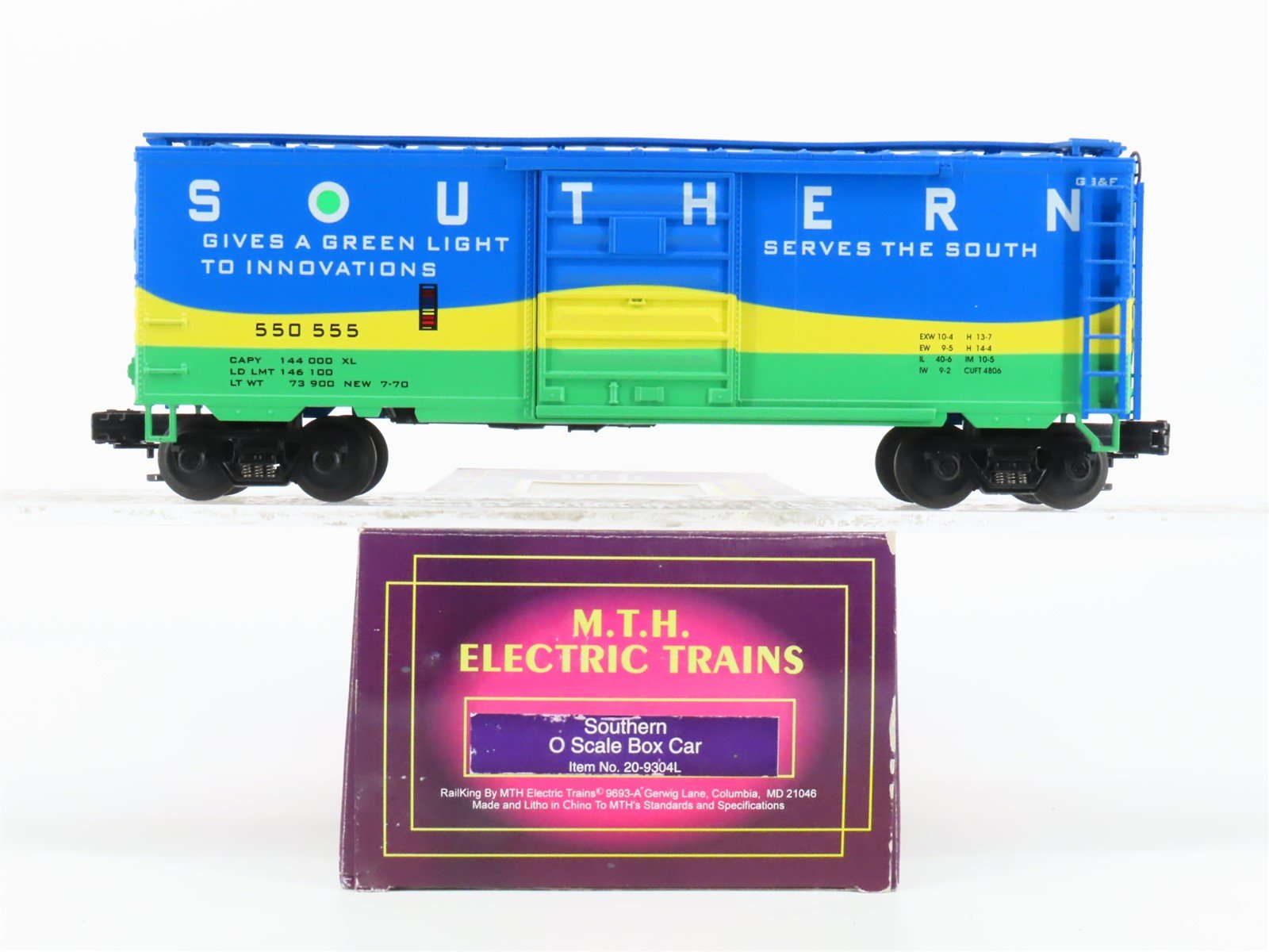O Gauge 3-Rail MTH 20-9304L SOU Southern Green Light Single Door Box Car #550555
