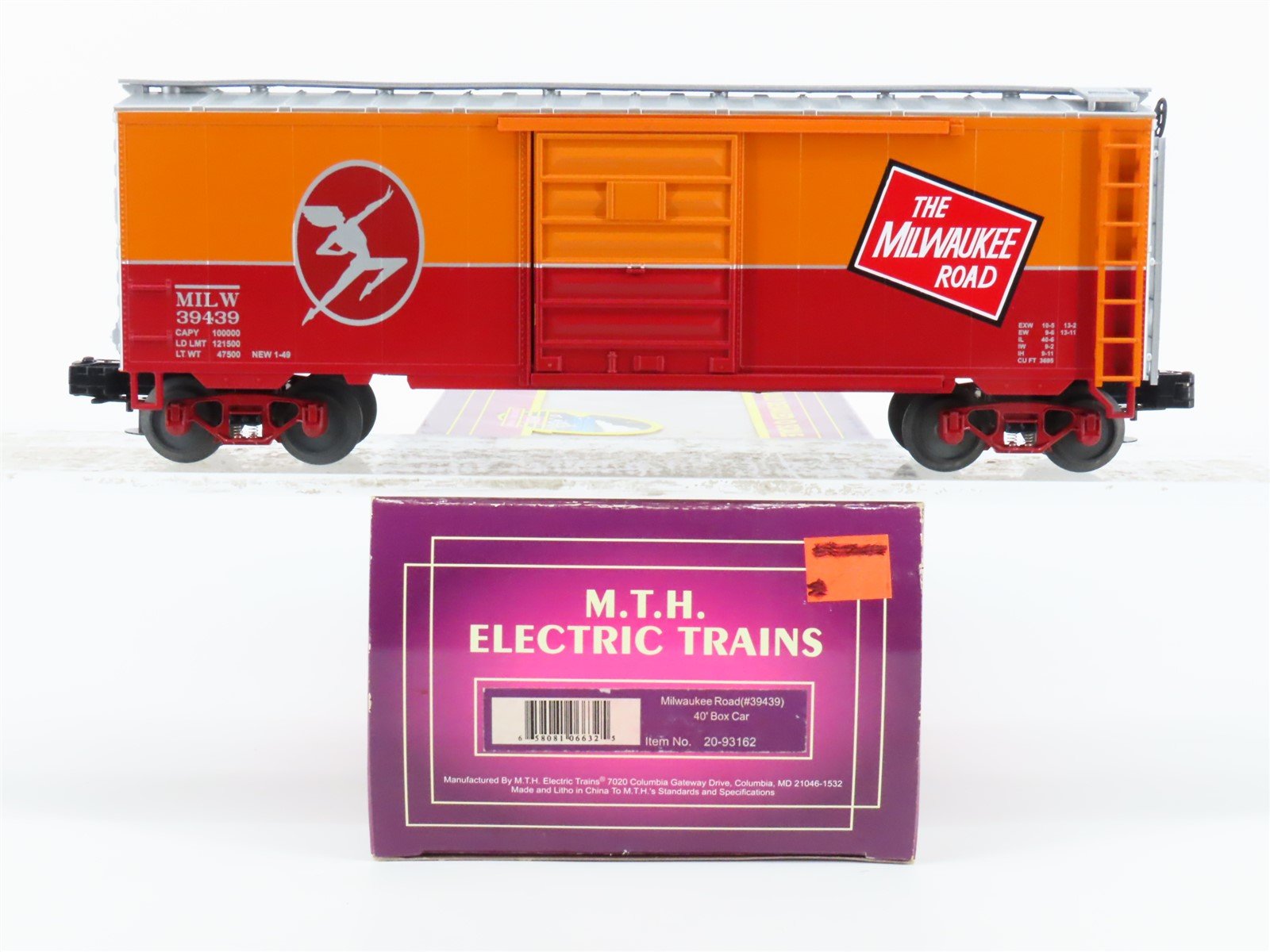 O Gauge 3-Rail MTH 20-93162 MILW Milwaukee Road "Hiawatha" 40' Box Car #39439