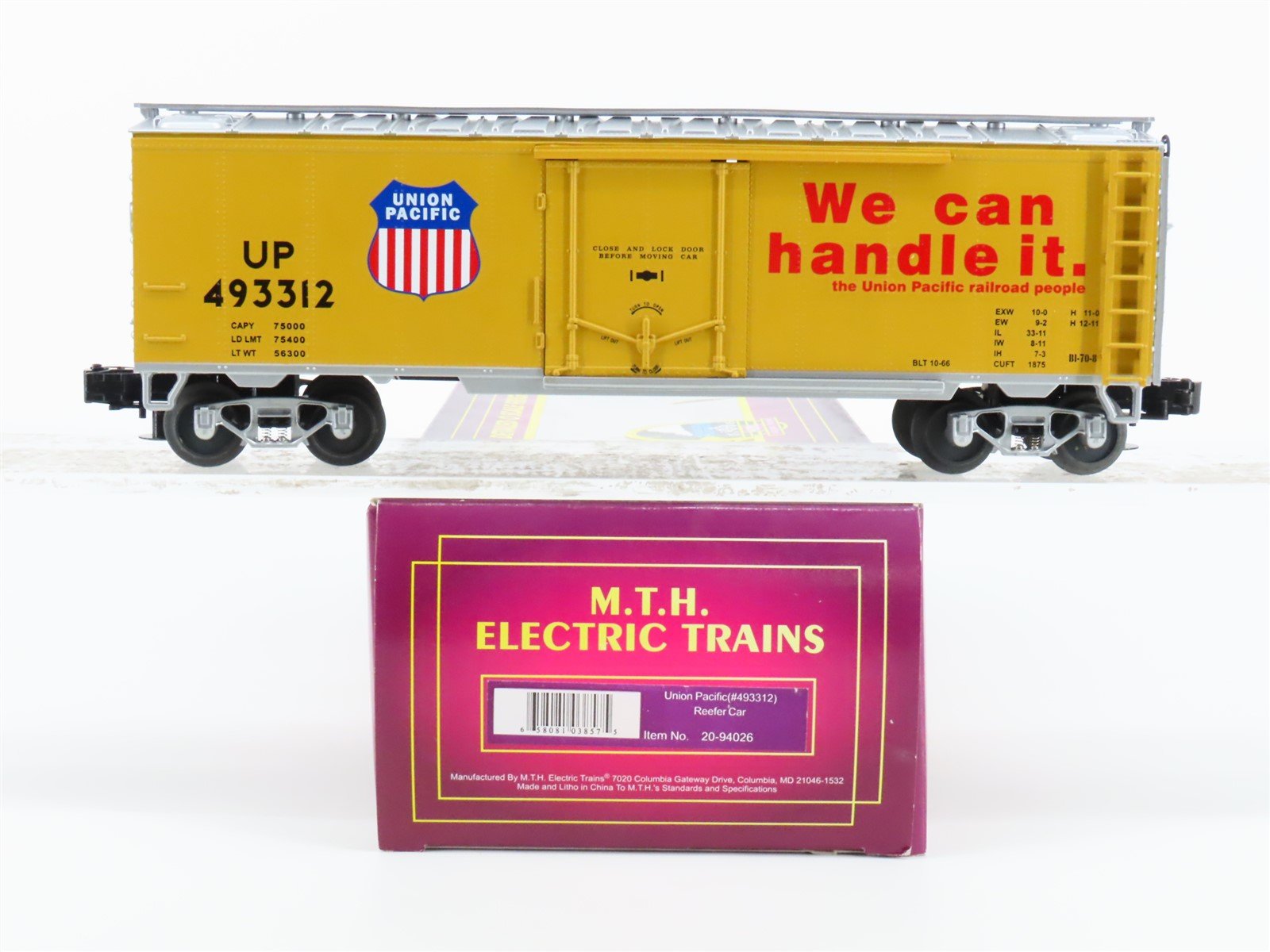 O Gauge 3-Rail MTH 20-94026 UP Union Pacific Railroad Reefer #493312