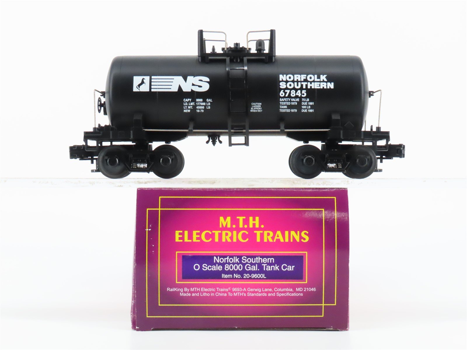 O Gauge 3-Rail MTH 20-9600L NS Norfolk Southern 8,000 Gallon Tank Car #67845