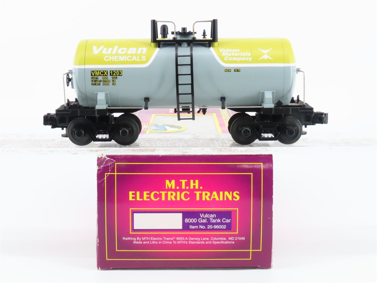 O Gauge 3-Rail MTH 20-96002 VMCX Vulcan Chemicals 8,000 Gallon Tank Car #1203