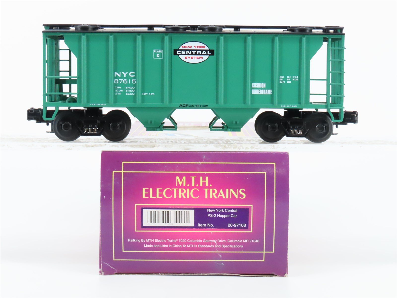 O Gauge 3-Rail MTH 20-97108 NYC New York Central 2-Bay Covered Hopper #87615