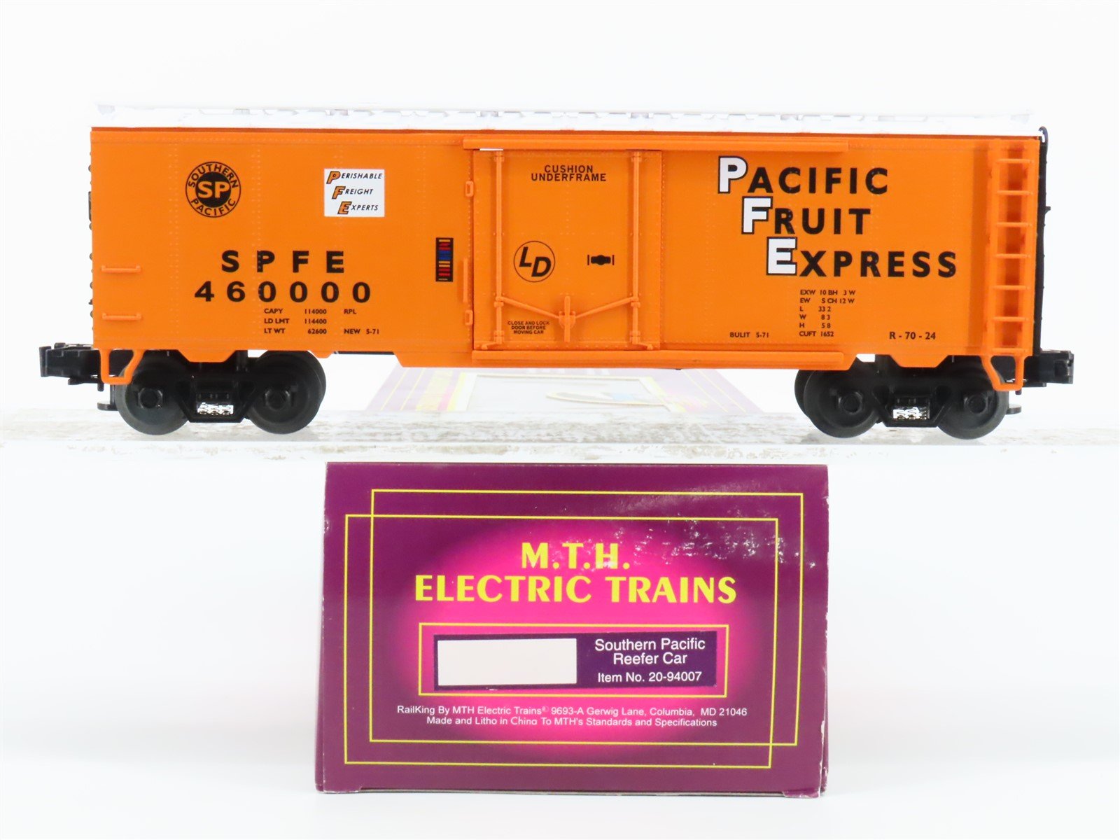 O Gauge 3-Rail MTH 20-94007 SPFE Southern Pacific Fruit Express Reefer #460000