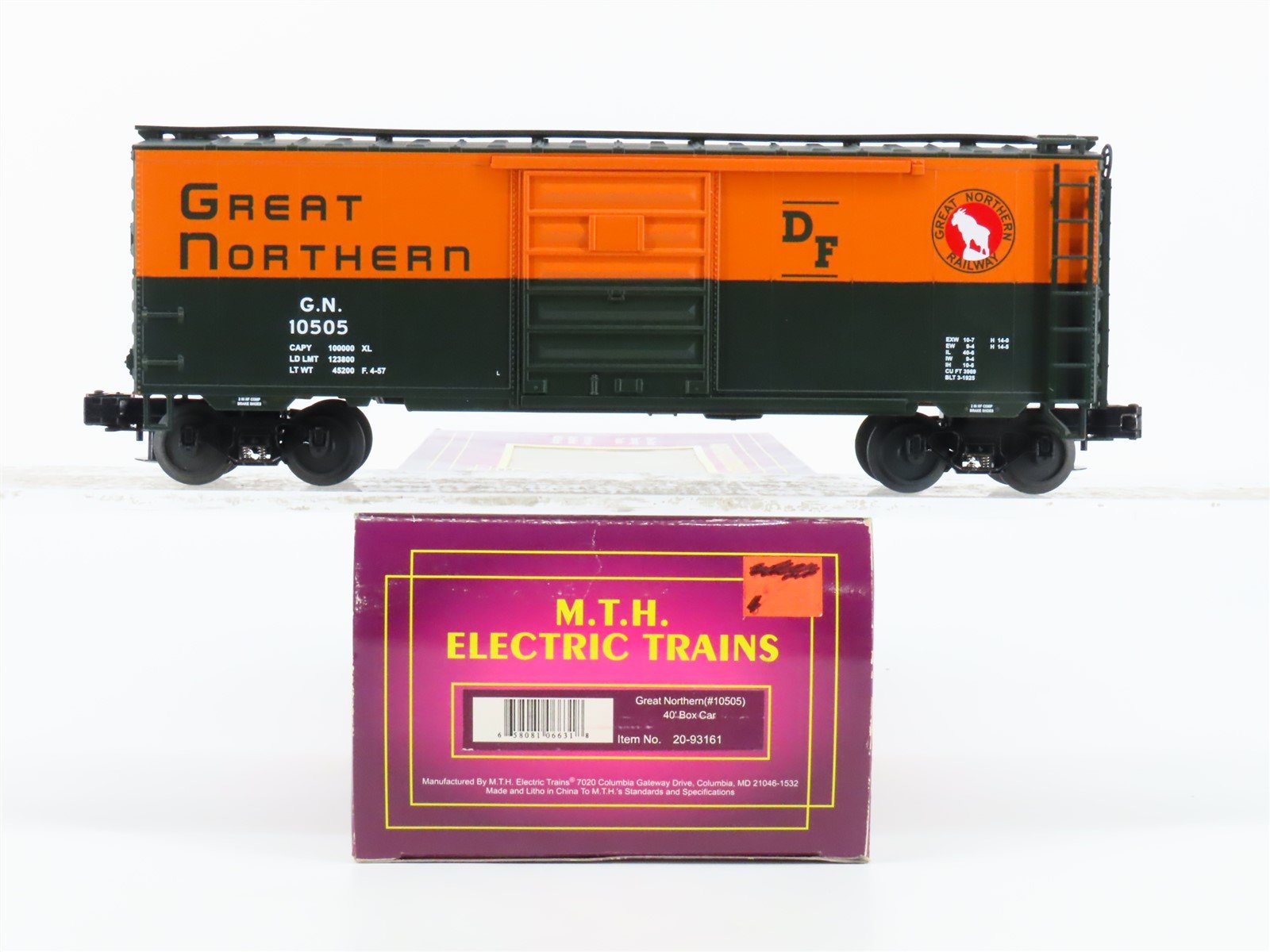 O Gauge 3-Rail MTH 20-93161 GN Great Northern 40' Single Door Box Car #10505