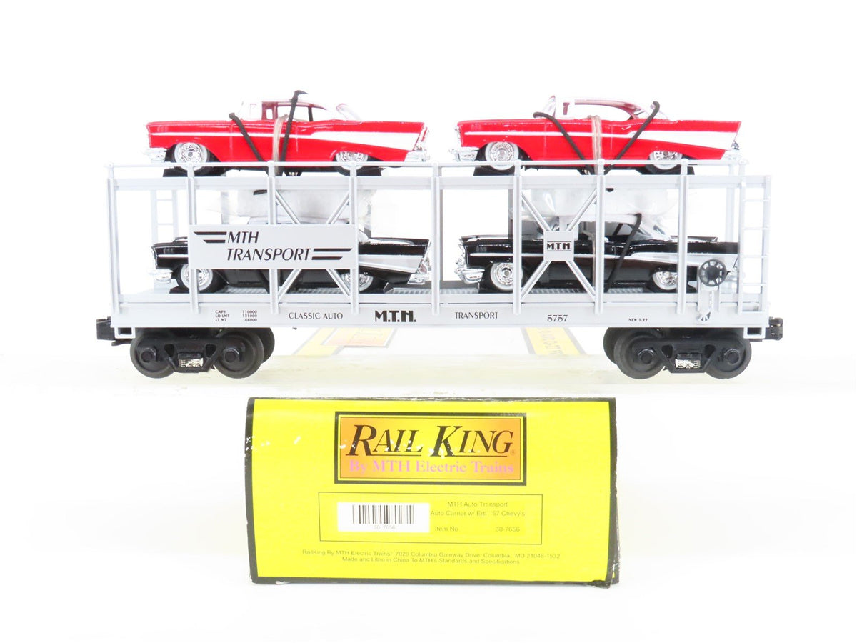O Gauge 3-Rail Rail King MTH 30-7656 MTH Transport Auto Carrier w/&#39;57 Chevys