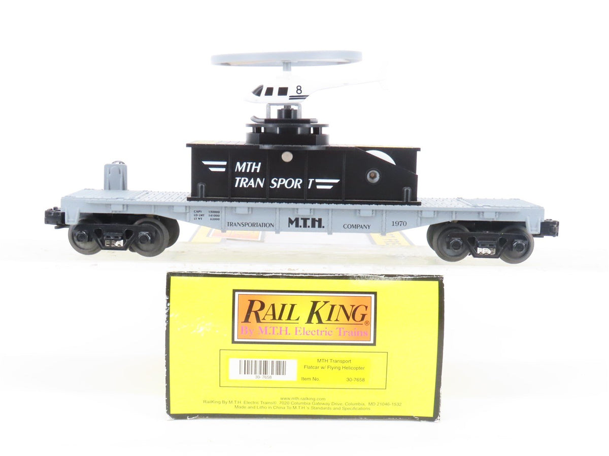 O Gauge 3-Rail Rail King MTH 30-7658 MTH Transport Flatcar w/Flying Helicopter