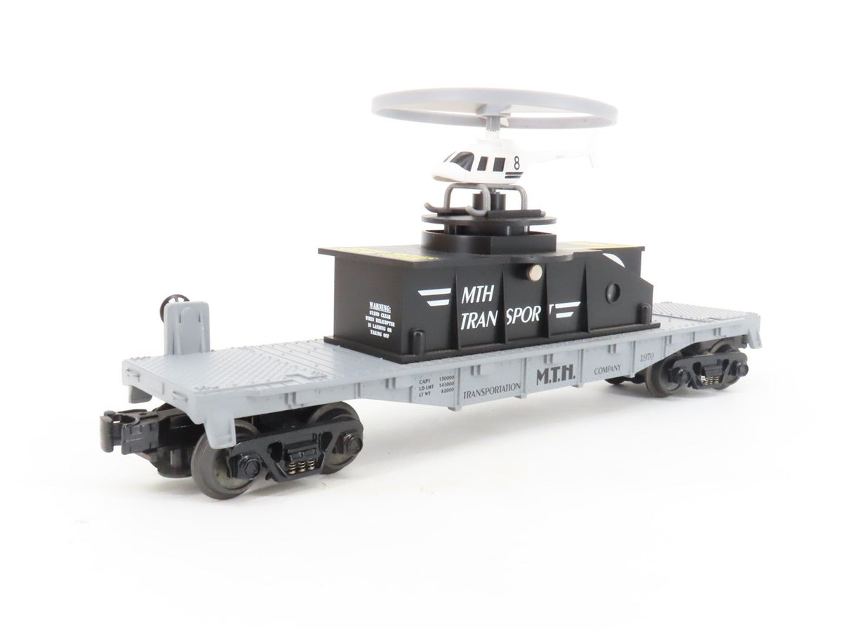 O Gauge 3-Rail Rail King MTH 30-7658 MTH Transport Flatcar w/Flying Helicopter