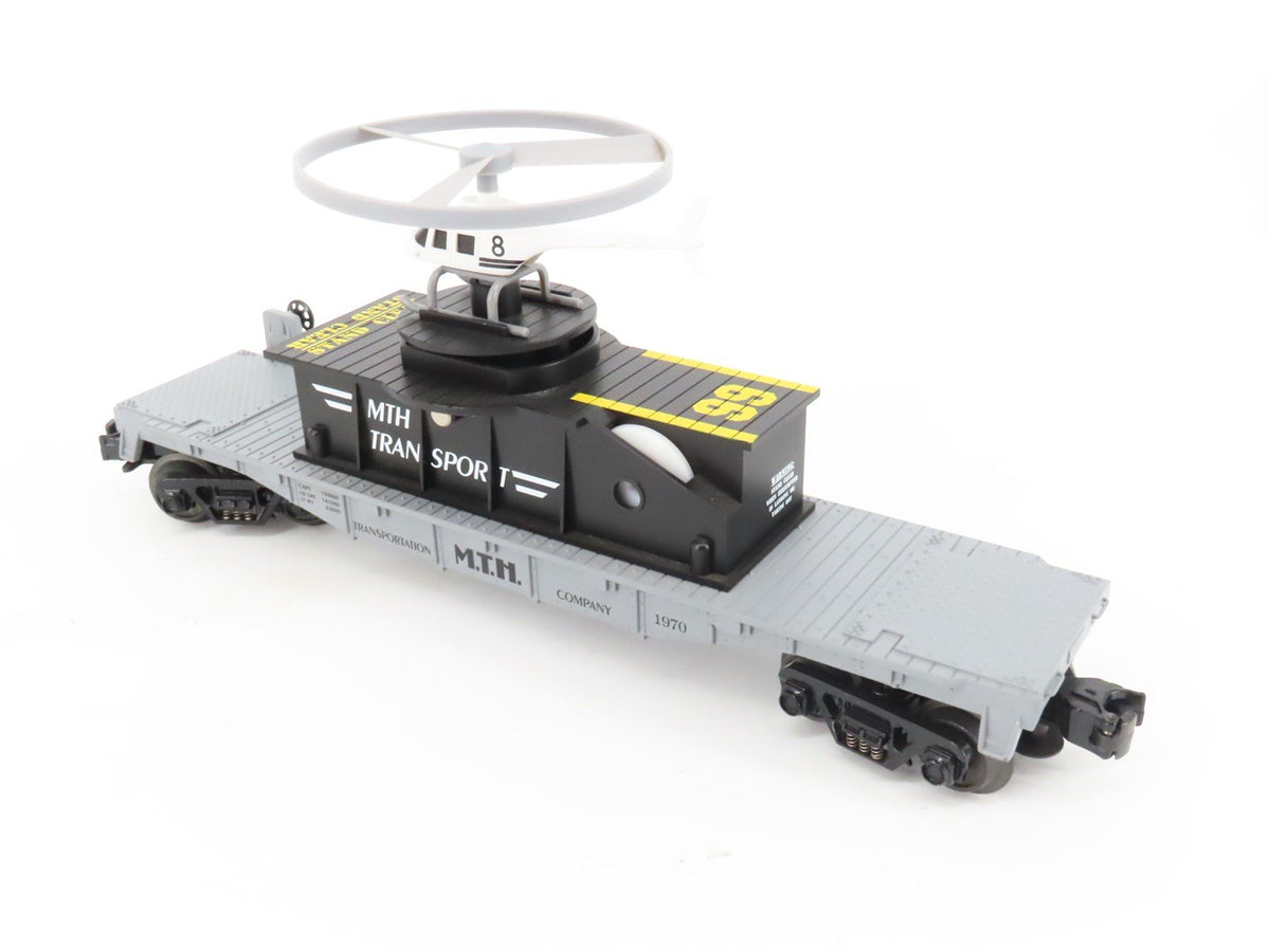 O Gauge 3-Rail Rail King MTH 30-7658 MTH Transport Flatcar w/Flying Helicopter