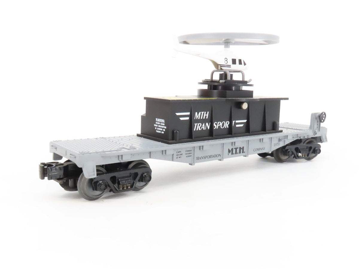 O Gauge 3-Rail Rail King MTH 30-7658 MTH Transport Flatcar w/Flying Helicopter