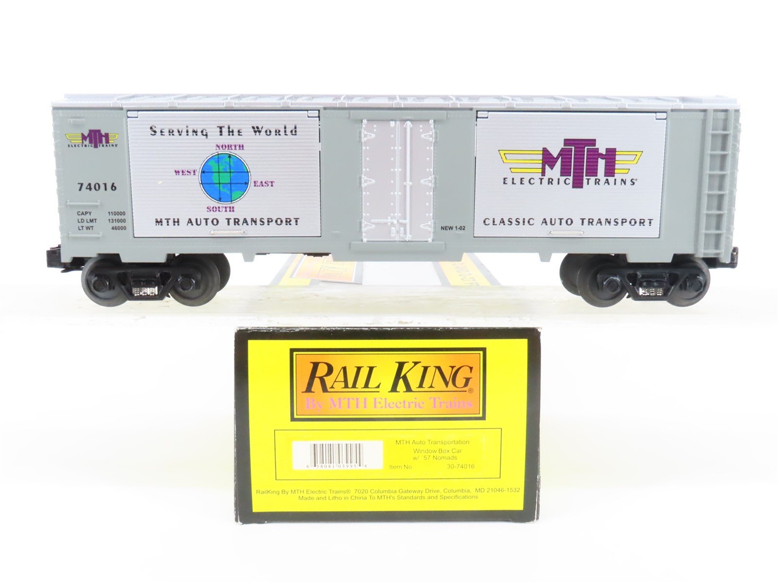 O Gauge 3-Rail Rail King MTH 30-74016 MTH Transport Window Boxcar w/Cars 74016
