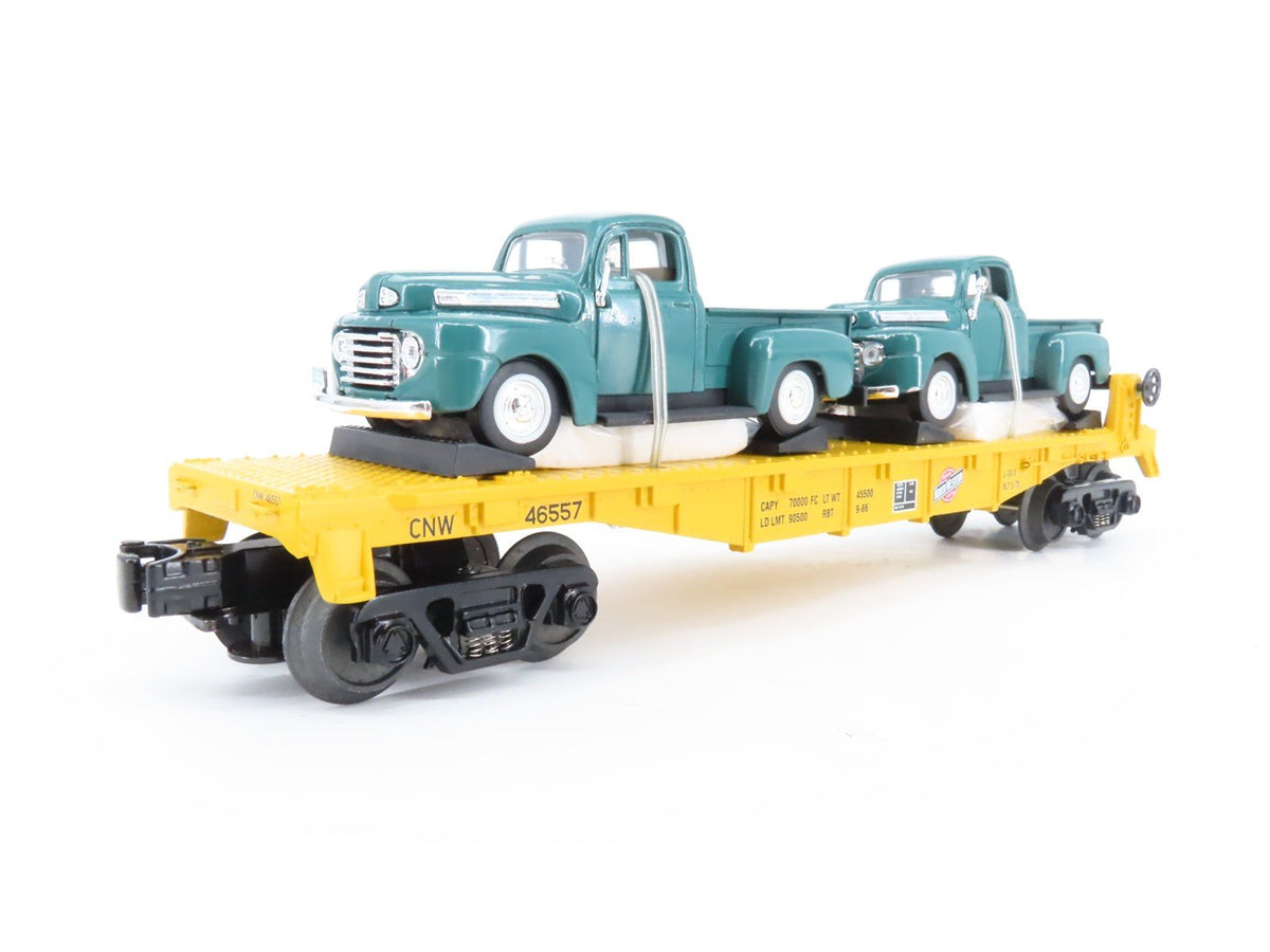 O Gauge 3-Rail Rail King MTH 30-8312 CNW Die Cast Flat car w/Ford PIckups 46557