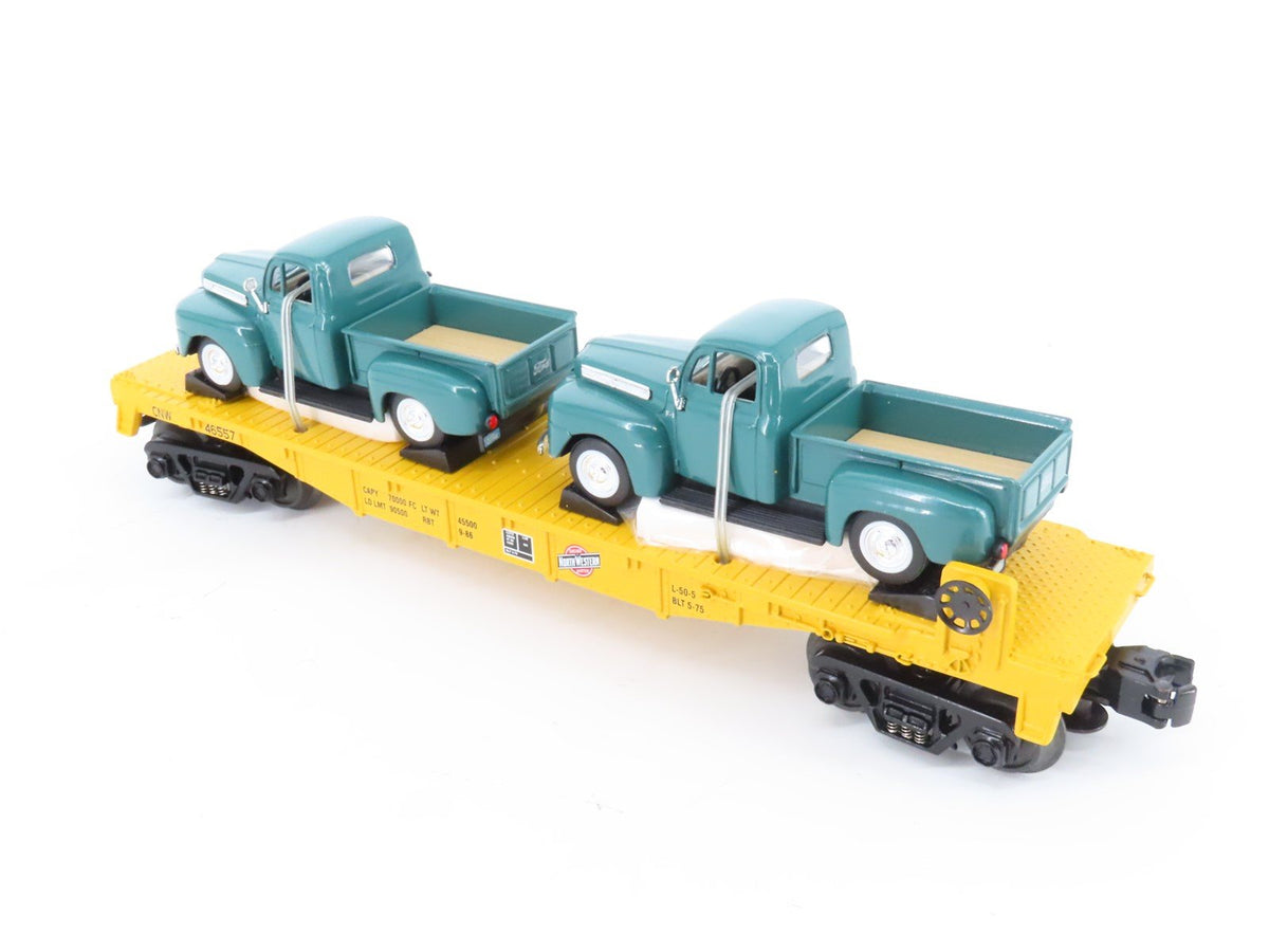 O Gauge 3-Rail Rail King MTH 30-8312 CNW Die Cast Flat car w/Ford PIckups 46557