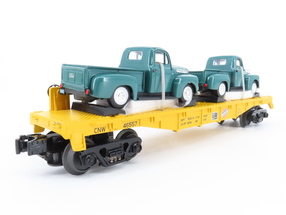 O Gauge 3-Rail Rail King MTH 30-8312 CNW Die Cast Flat car w/Ford PIckups 46557