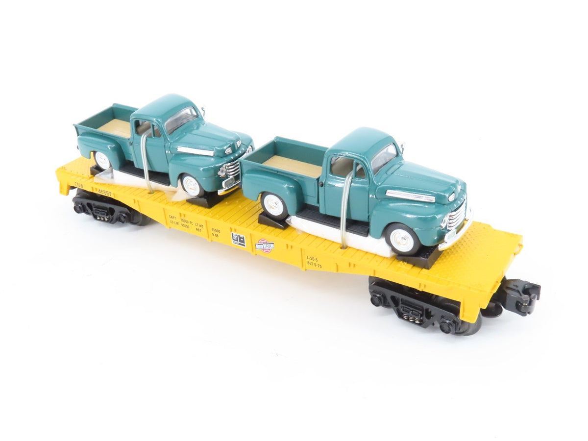 O Gauge 3-Rail Rail King MTH 30-8312 CNW Die Cast Flat car w/Ford PIckups 46557