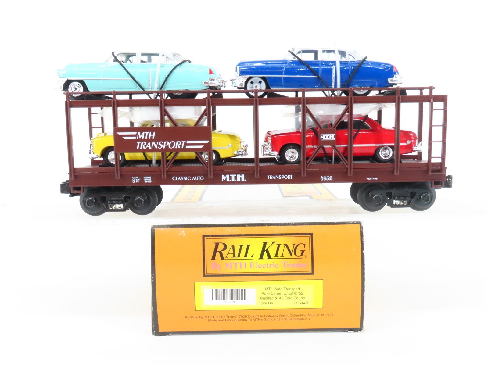 O Gauge 3-Rail Rail King MTH 30-7628 MTH Transport Auto Carrier w/ Cars #4952