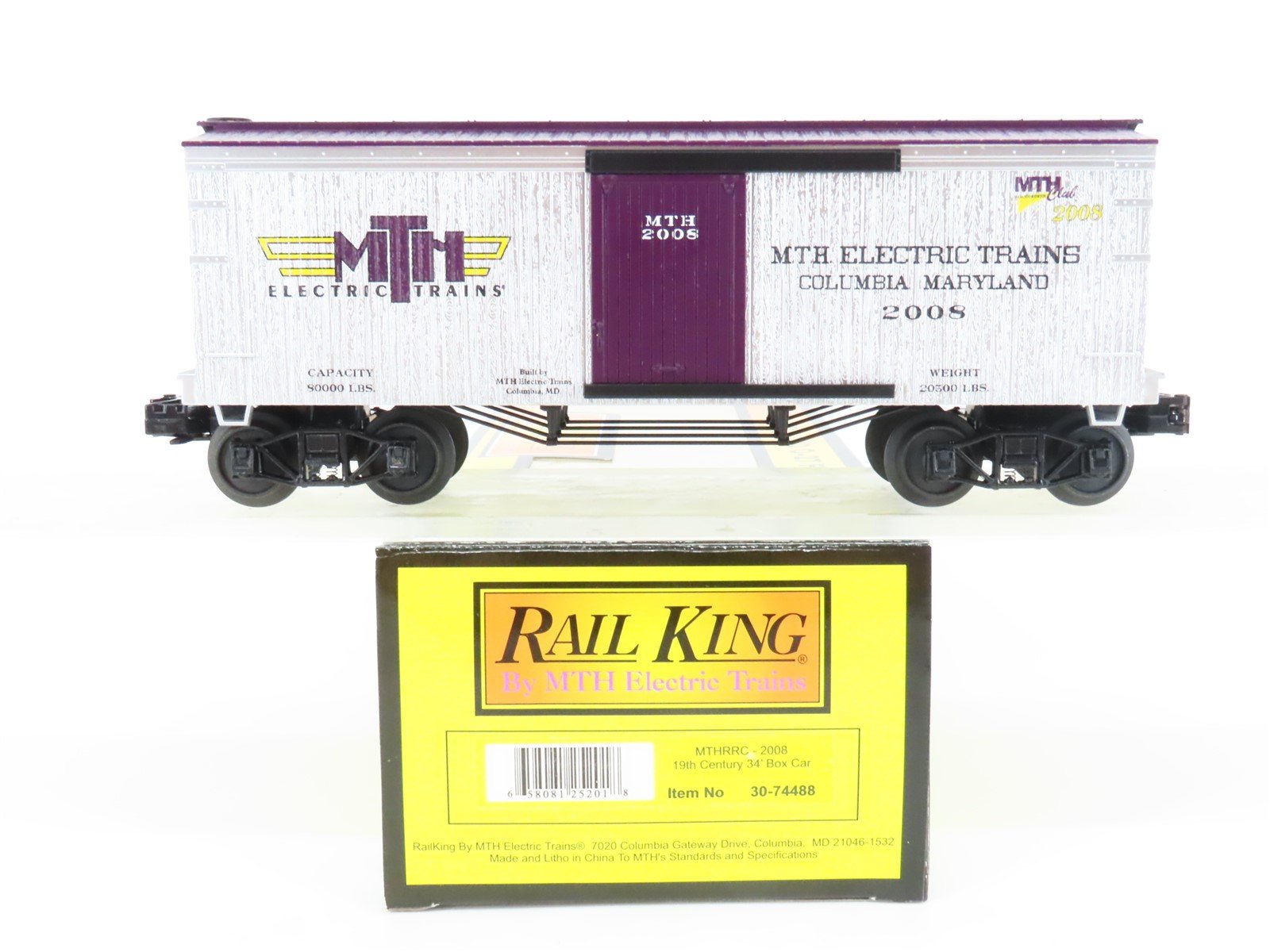O Gauge 3-Rail Rail King MTH 30-74488 MTHRRC 2008 19th Century 34' Box Car