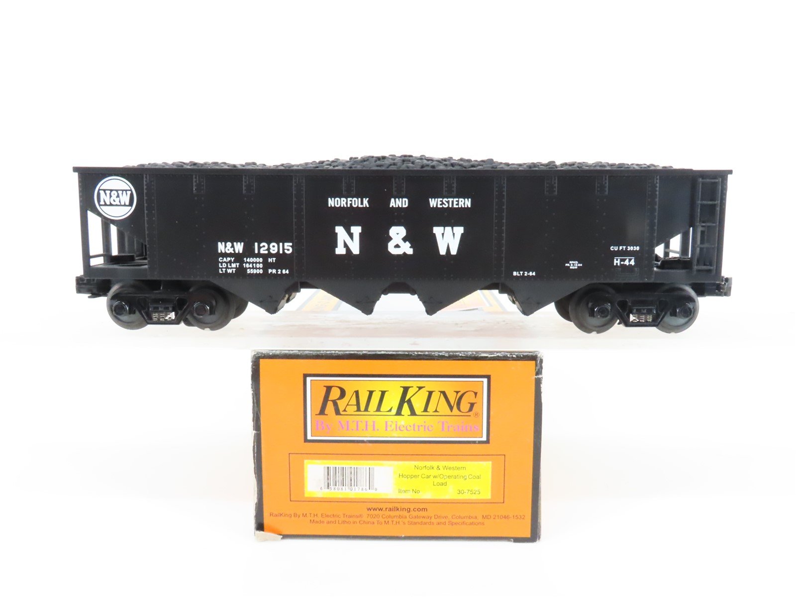 O Gauge 3-Rail Rail King MTH 30-7525 N&W 4 Bay Hopper w/Operating Coal Load