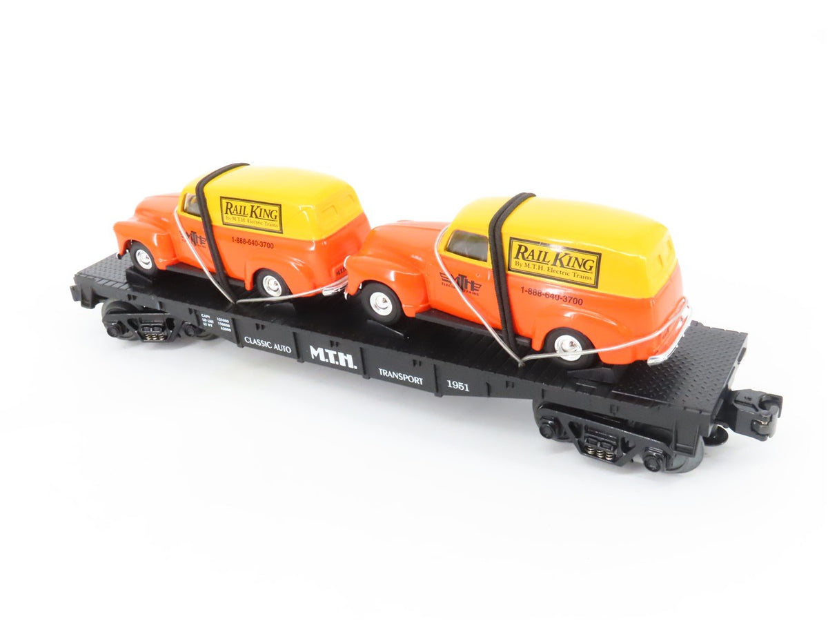 O Gauge 3-Rail Rail King MTH 30-7681 MTH Flat Car w/ &#39;51 Panel Vans #1951