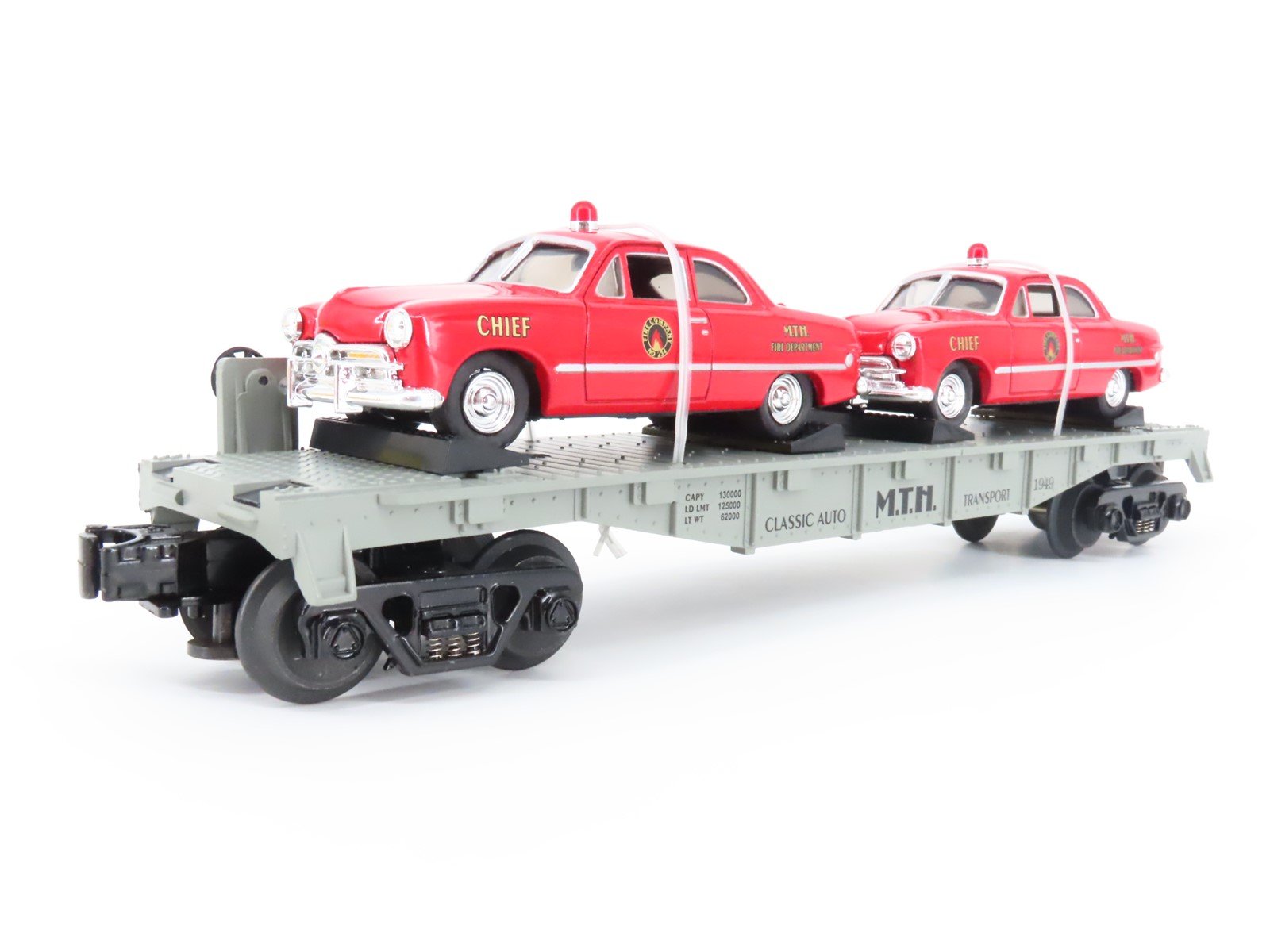 O Gauge 3-Rail Rail King MTH 30-7623 MTH Transport Flat Car w/ERTL Fire Cars