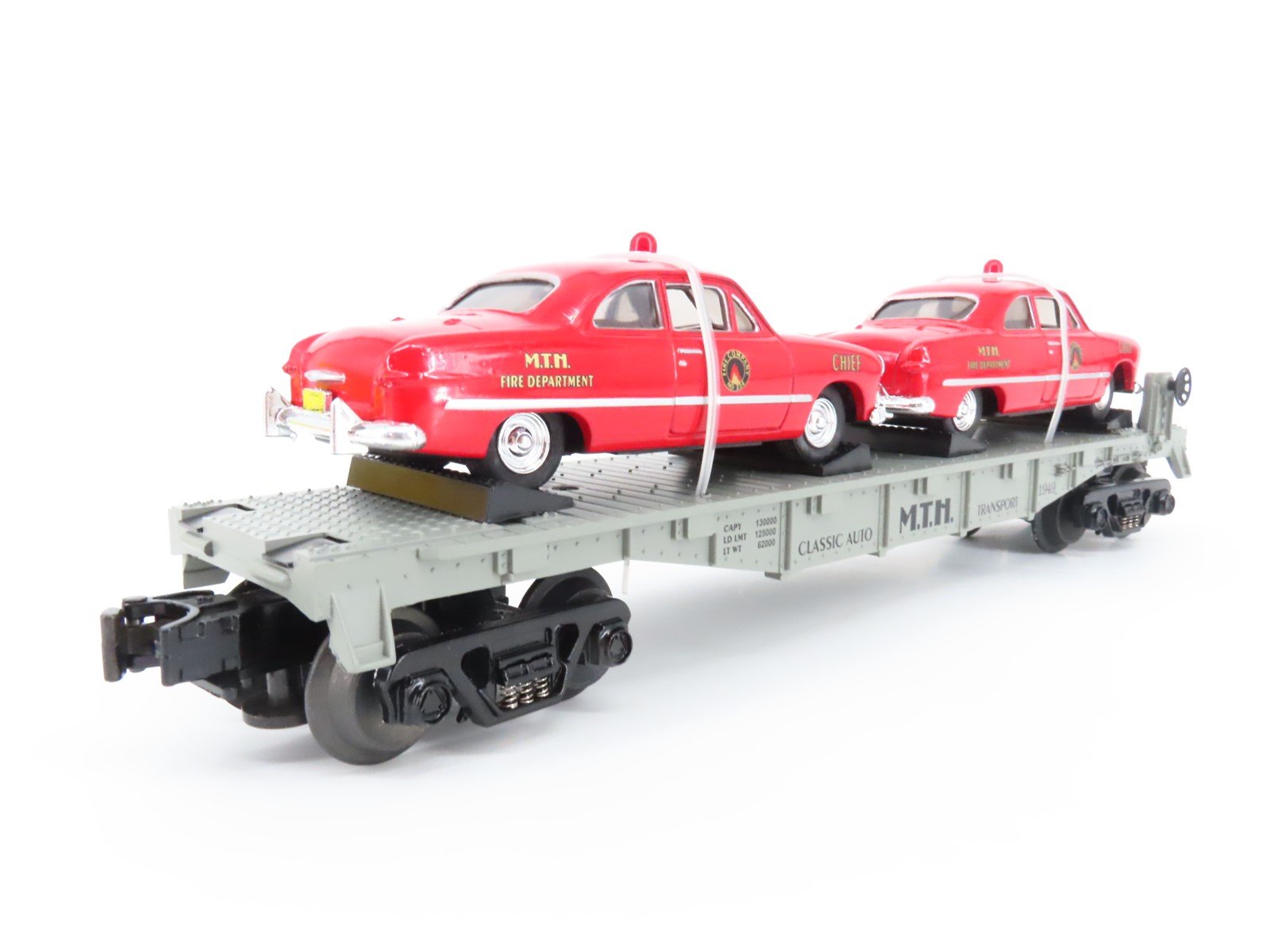 O Gauge 3-Rail Rail King MTH 30-7623 MTH Transport Flat Car w/ERTL Fire Cars
