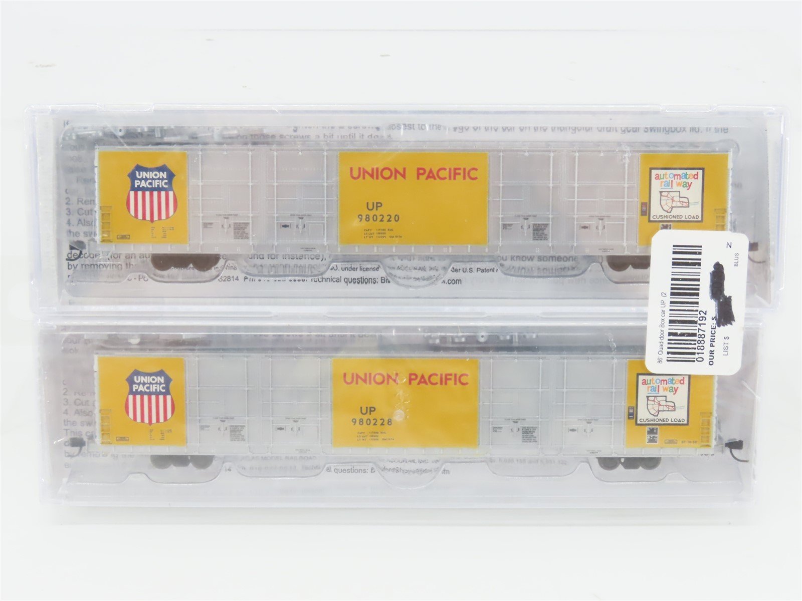 N Bluford Shops 87192 UP Union Pacific 86' Auto Parts Box Car 2-Pack Sealed
