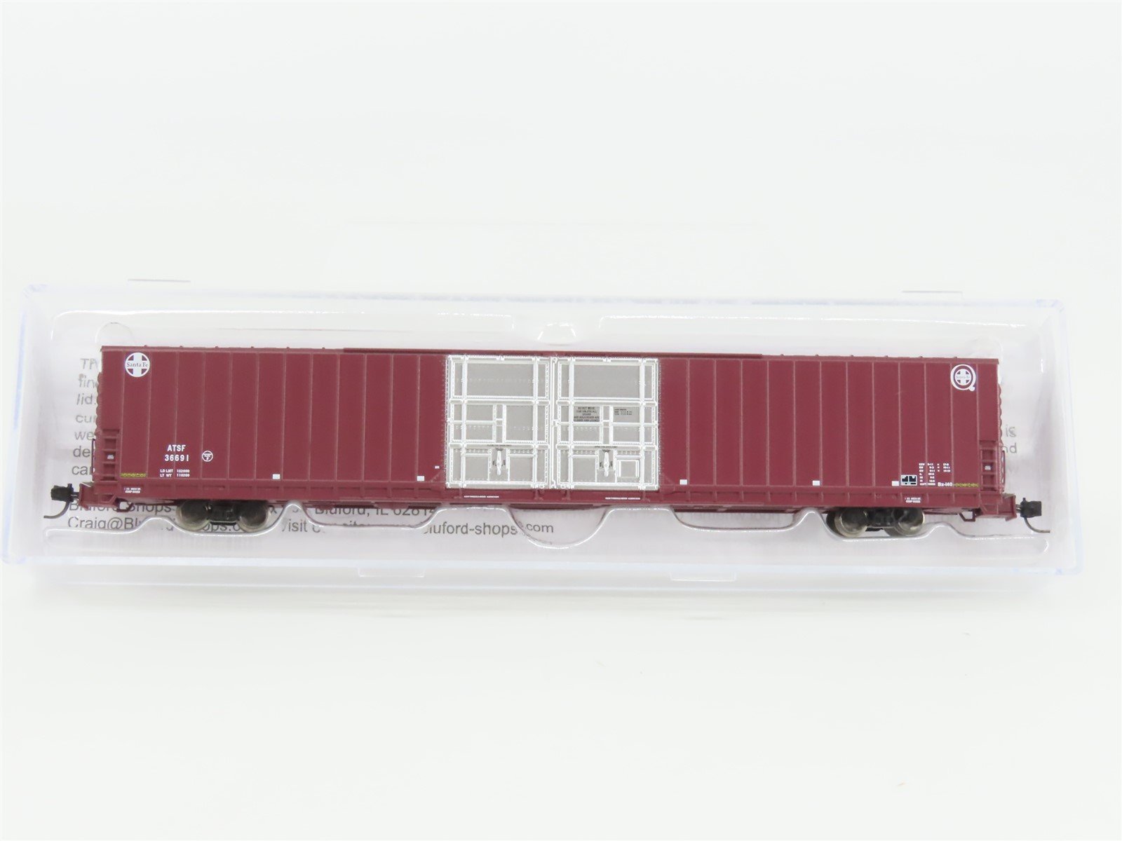 N Scale Bluford Shops 86605 ATSF Santa Fe Railroad 86' Auto Parts Box Car #36691