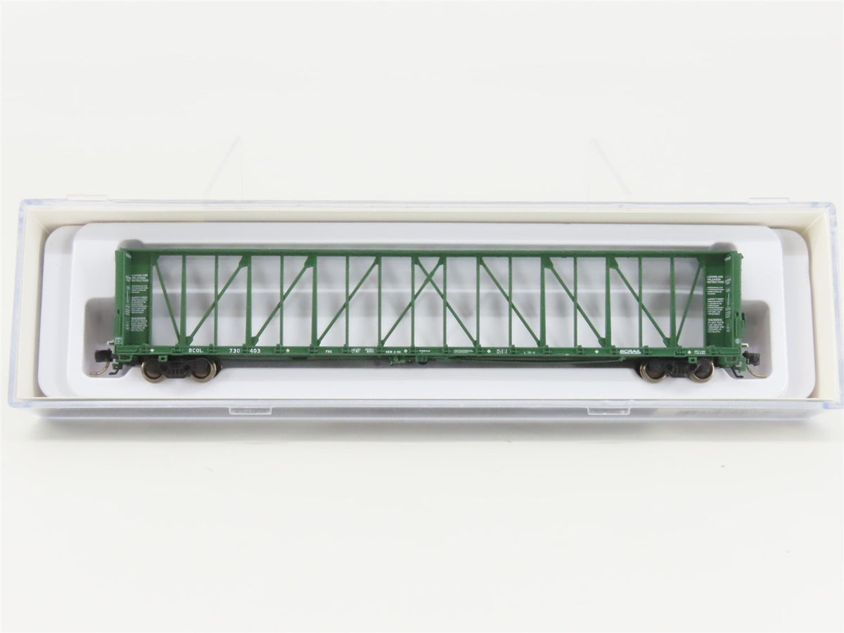 N Scale Rapido 562001A BCOL BC Rail Centerbeam Flat Car #730403