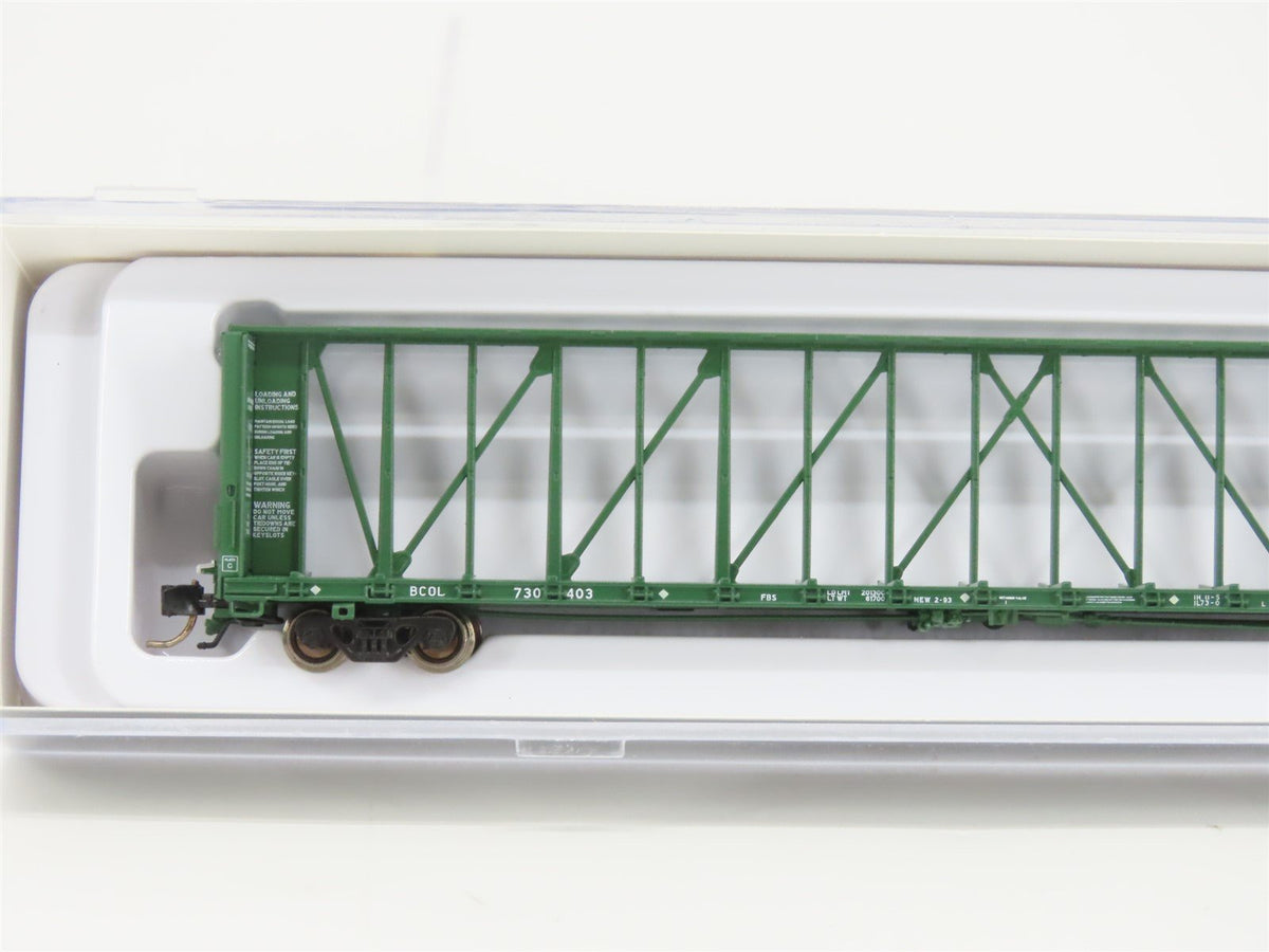 N Scale Rapido 562001A BCOL BC Rail Centerbeam Flat Car #730403