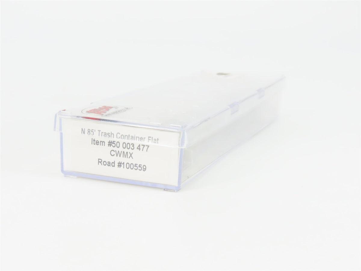 N Scale Atlas Trainman 50003477 CWMX 85&#39; Trash Container Flat Car #100559