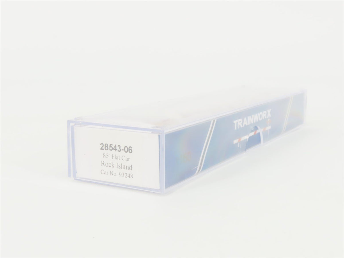N Scale TrainWorx 28543-06 RI Rock Island Railroad 85&#39; Flat Car #93248