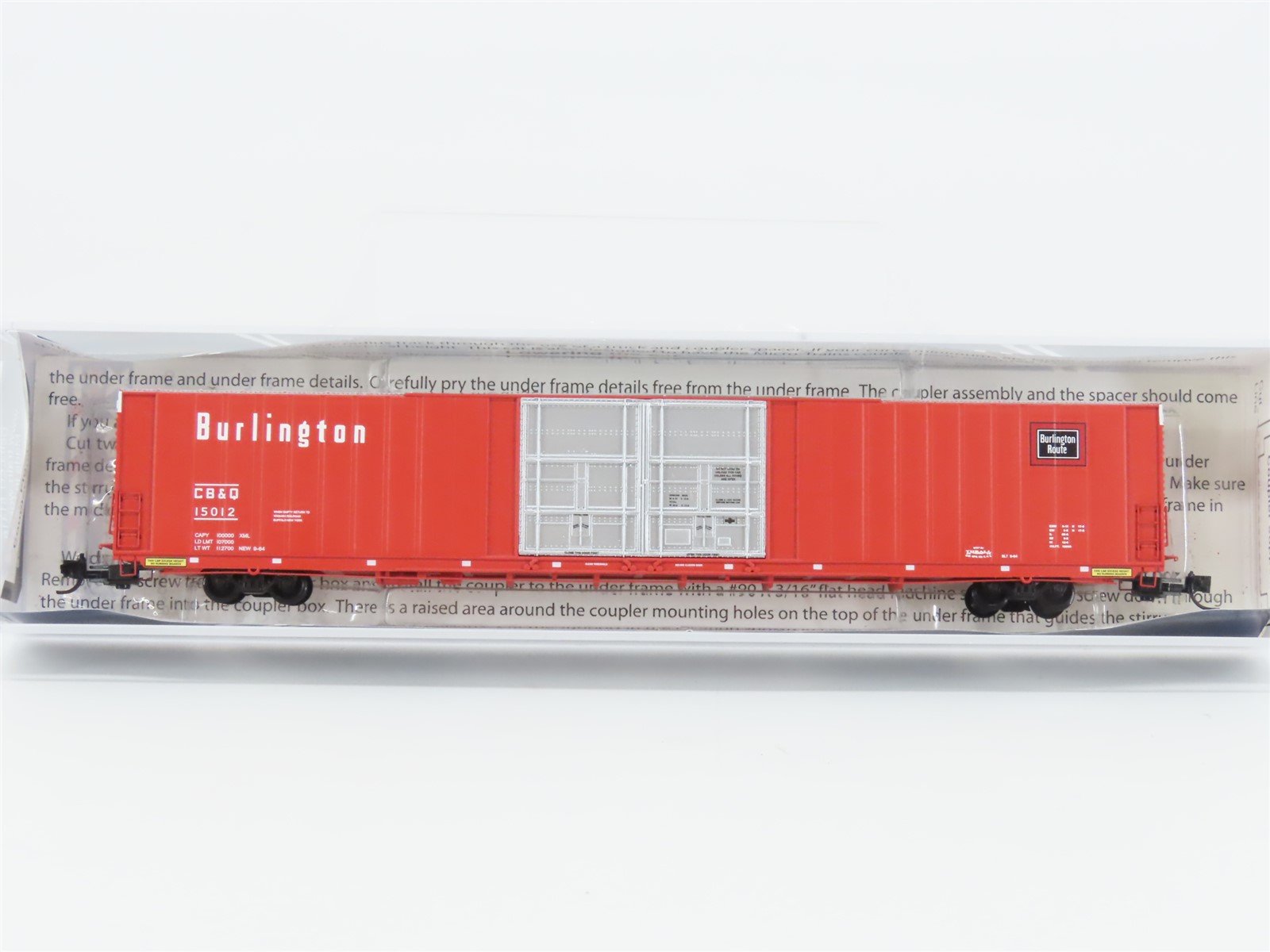 N Scale TrainWorx 2904-04 CB&Q Burlington Route 86' Auto Parts Box Car #15012
