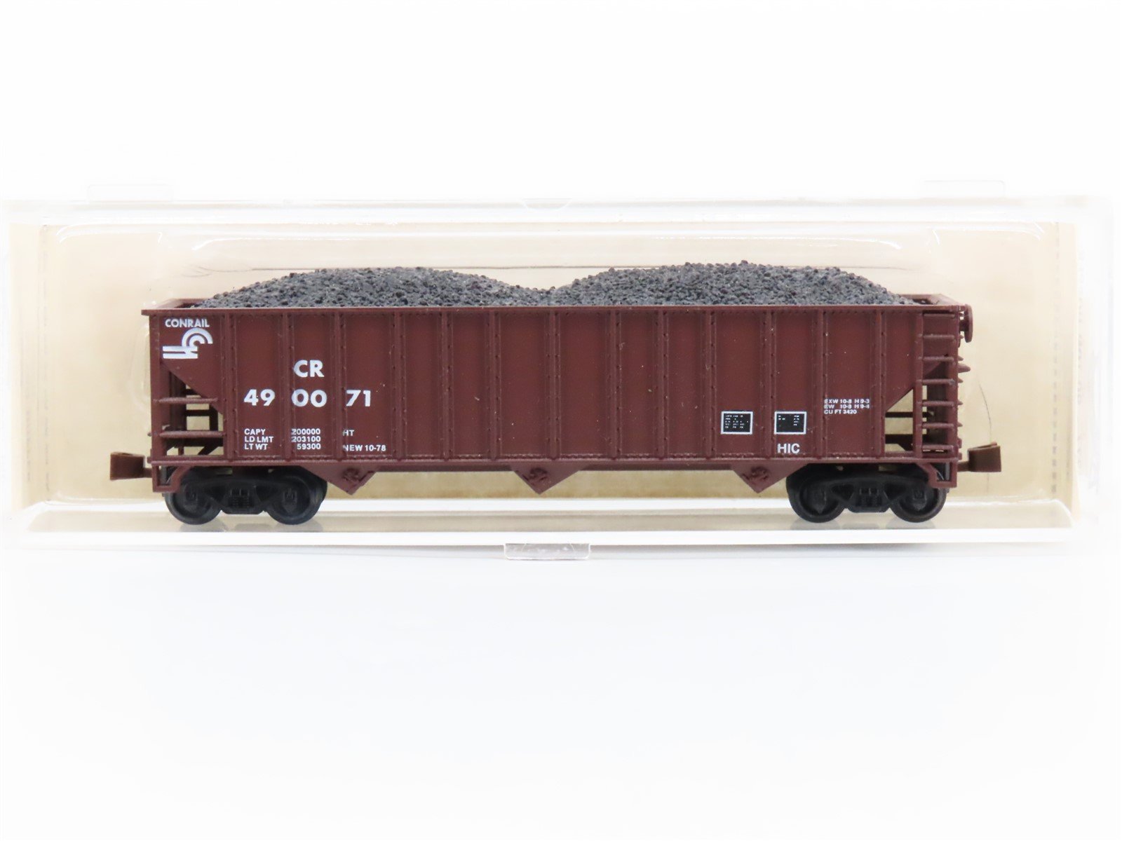 N Scale Atlas 3277 CR Conrail 90-Ton 3-Bay Hopper #490071 w/Coal Load