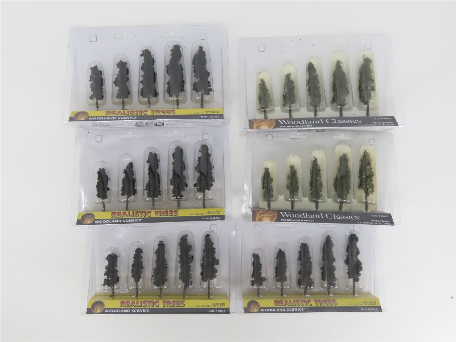 LOT of 6 Packs N,HO,O Scale Woodland Scenics #TR1560 & TR3560 Trees
