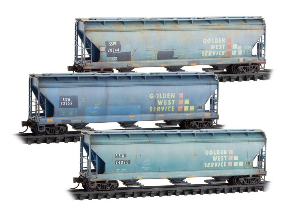 N Micro-Trains MTL 98305092 SSW/ex-Golden West 3-Bay Hoppers 3-Pack - Weathered