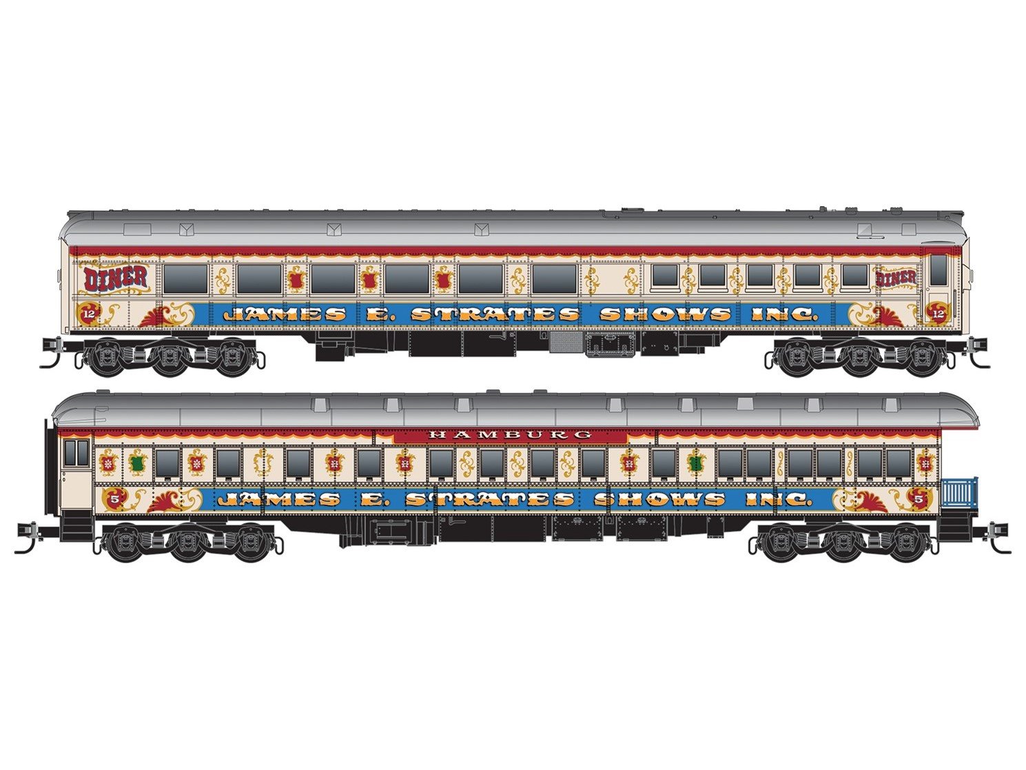 N Micro-Trains MTL 98302265 Strates Shows Carnival Heavyweight Passenger 2-Pack