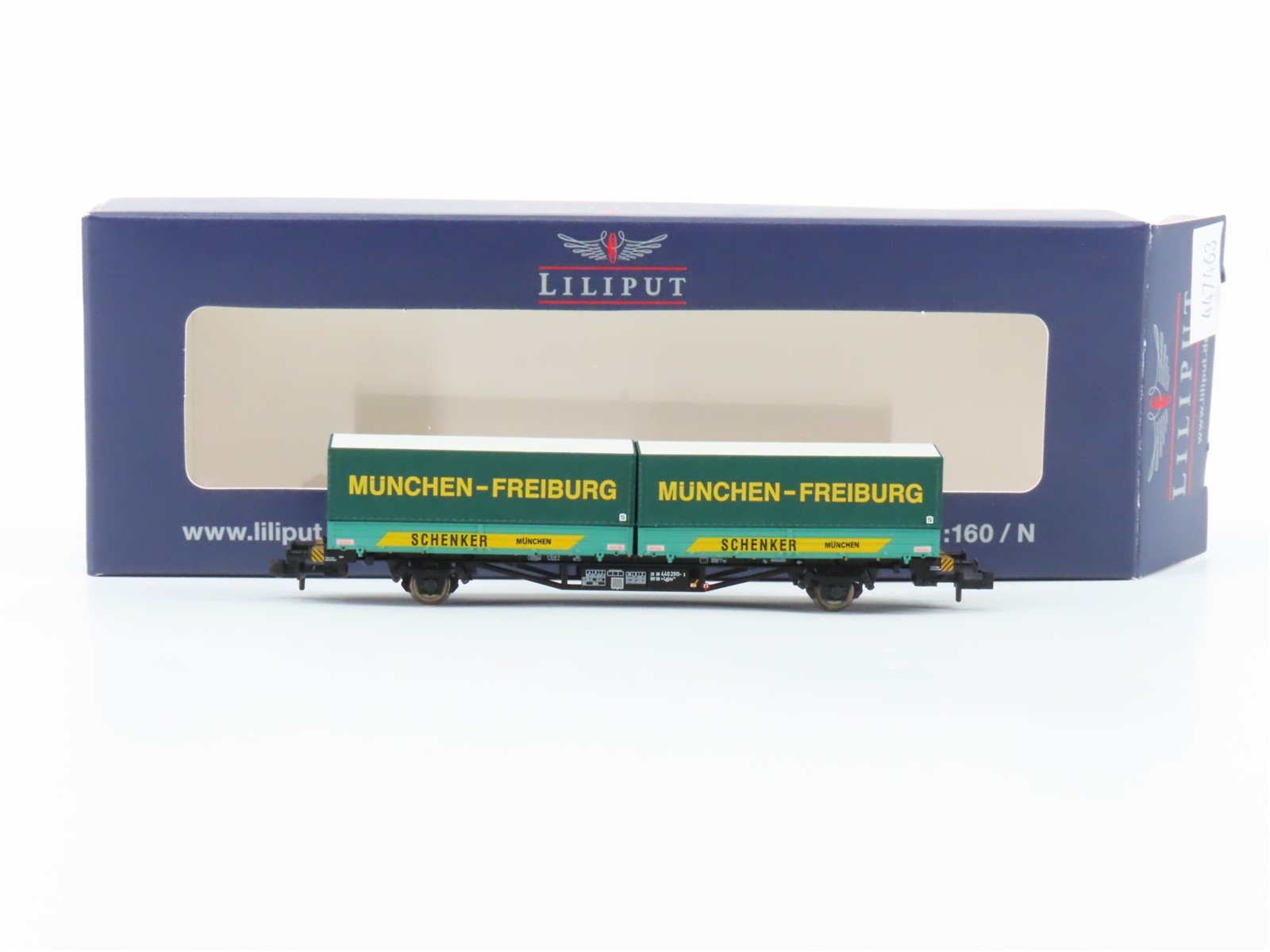 N Liliput L265220 DB German Type Lgjss571 Flat Car #911-3 w/ Schenker Containers