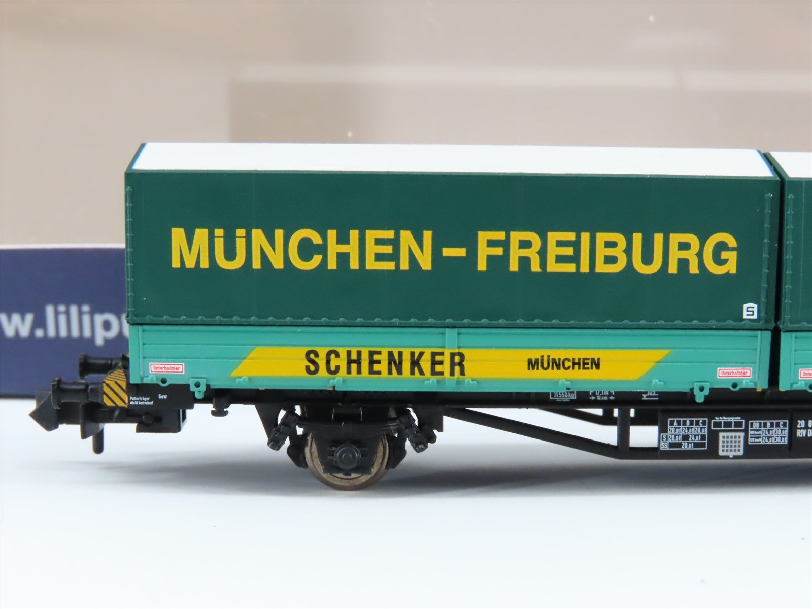 N Liliput L265220 DB German Type Lgjss571 Flat Car #911-3 w/ Schenker Containers