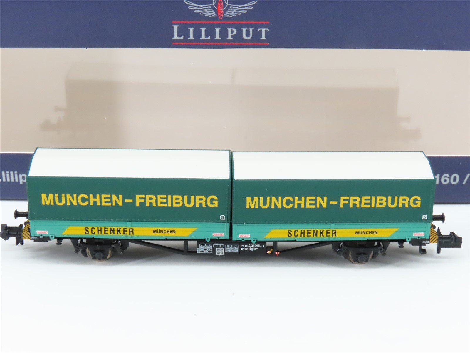 N Liliput L265220 DB German Type Lgjss571 Flat Car #911-3 w/ Schenker Containers