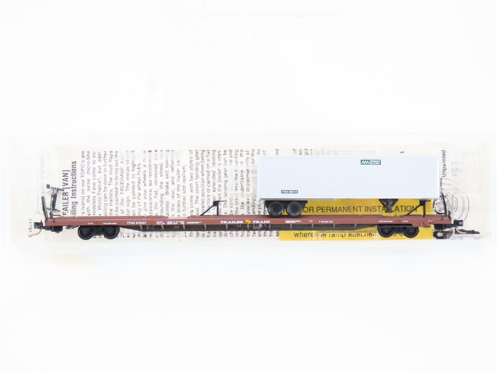 N Micro-Trains MTL 71013 TTAX Trailer Train Flat Car 970257 w Vermont RR Trailer