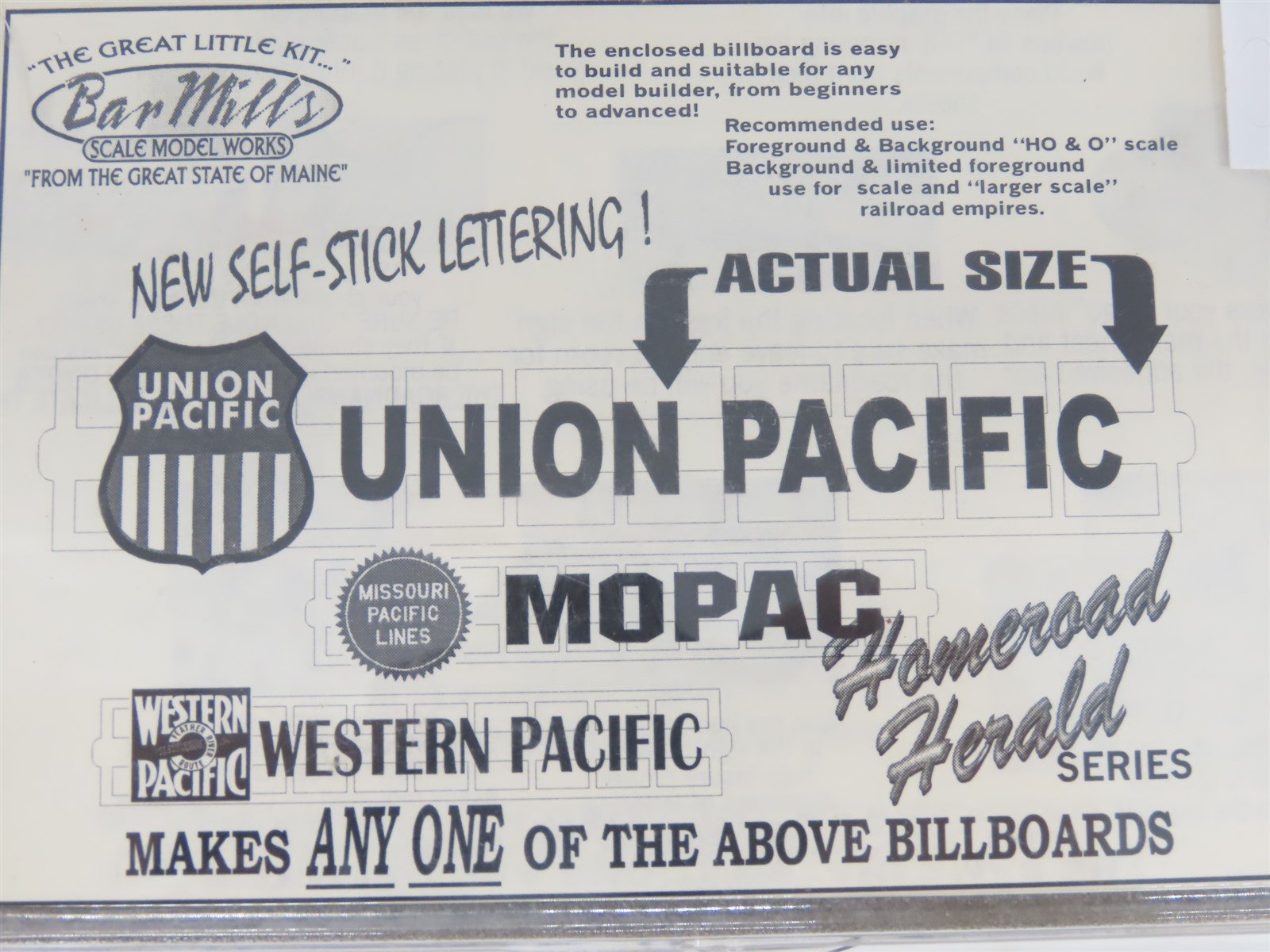 HO/O Scale Bar Mills Kit 99022 Western Pacific/Union Pacific/ Mopac Billboard