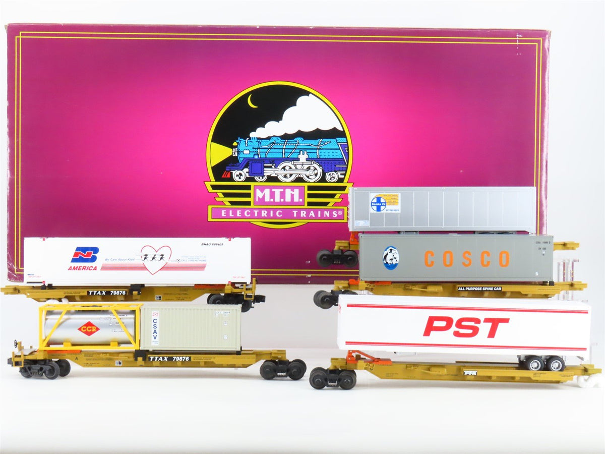 O Gauge 3-Rail MTH 20-95035 TTUX Spine Car 5-Pack w/Containers &amp; Trailers