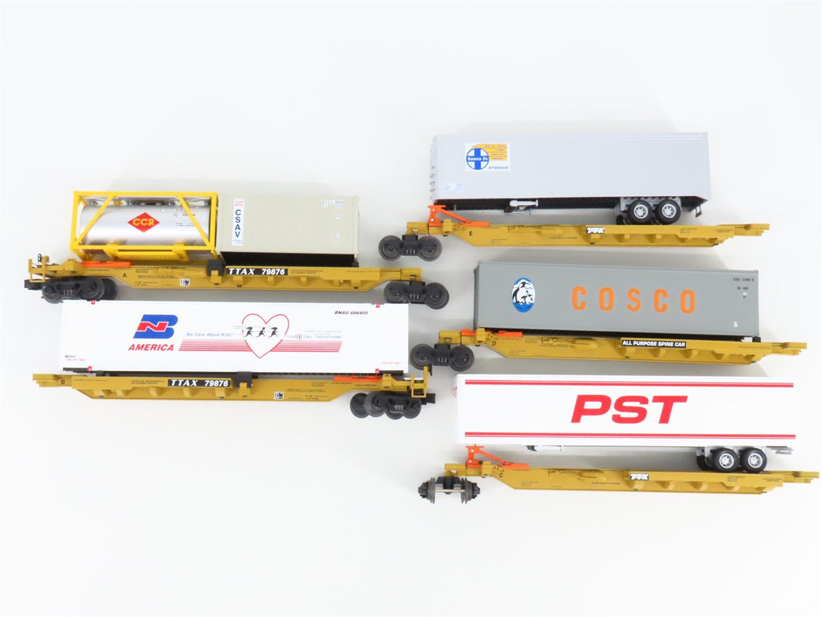 O Gauge 3-Rail MTH 20-95035 TTUX Spine Car 5-Pack w/Containers &amp; Trailers