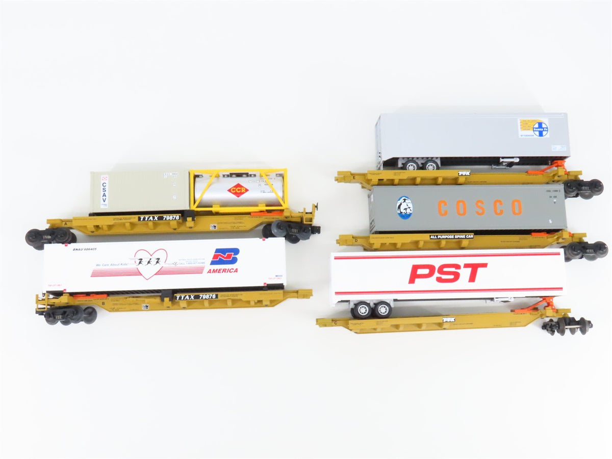 O Gauge 3-Rail MTH 20-95035 TTUX Spine Car 5-Pack w/Containers &amp; Trailers