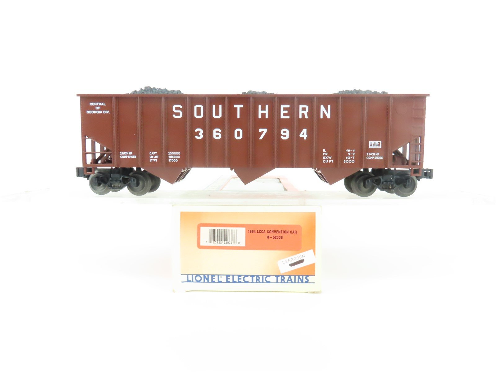 O Gauge 3-Rail Lionel 6-52038 1994 LCCA Car Southern 3-Bay Hopper #360794 w/Load