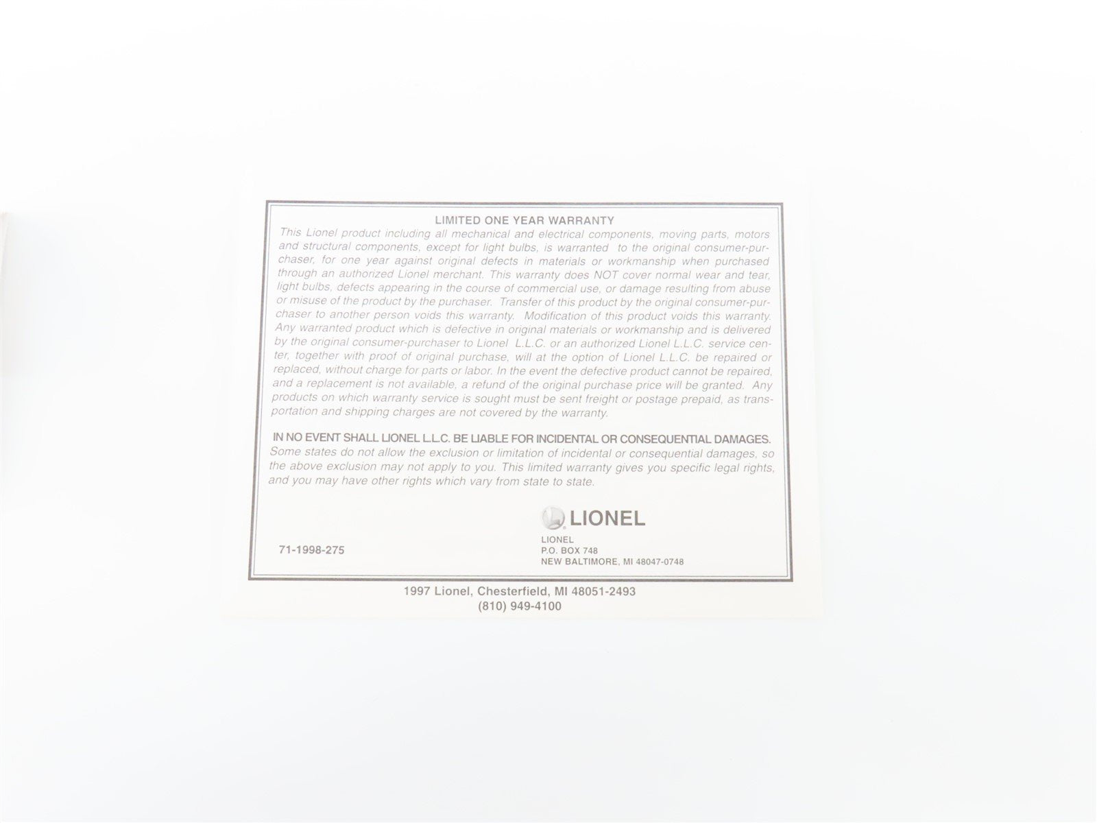 O Gauge 3-Rail Lionel 6-19615 UCLX Vulcan Chemicals 8K Gallon Tank Car #1015