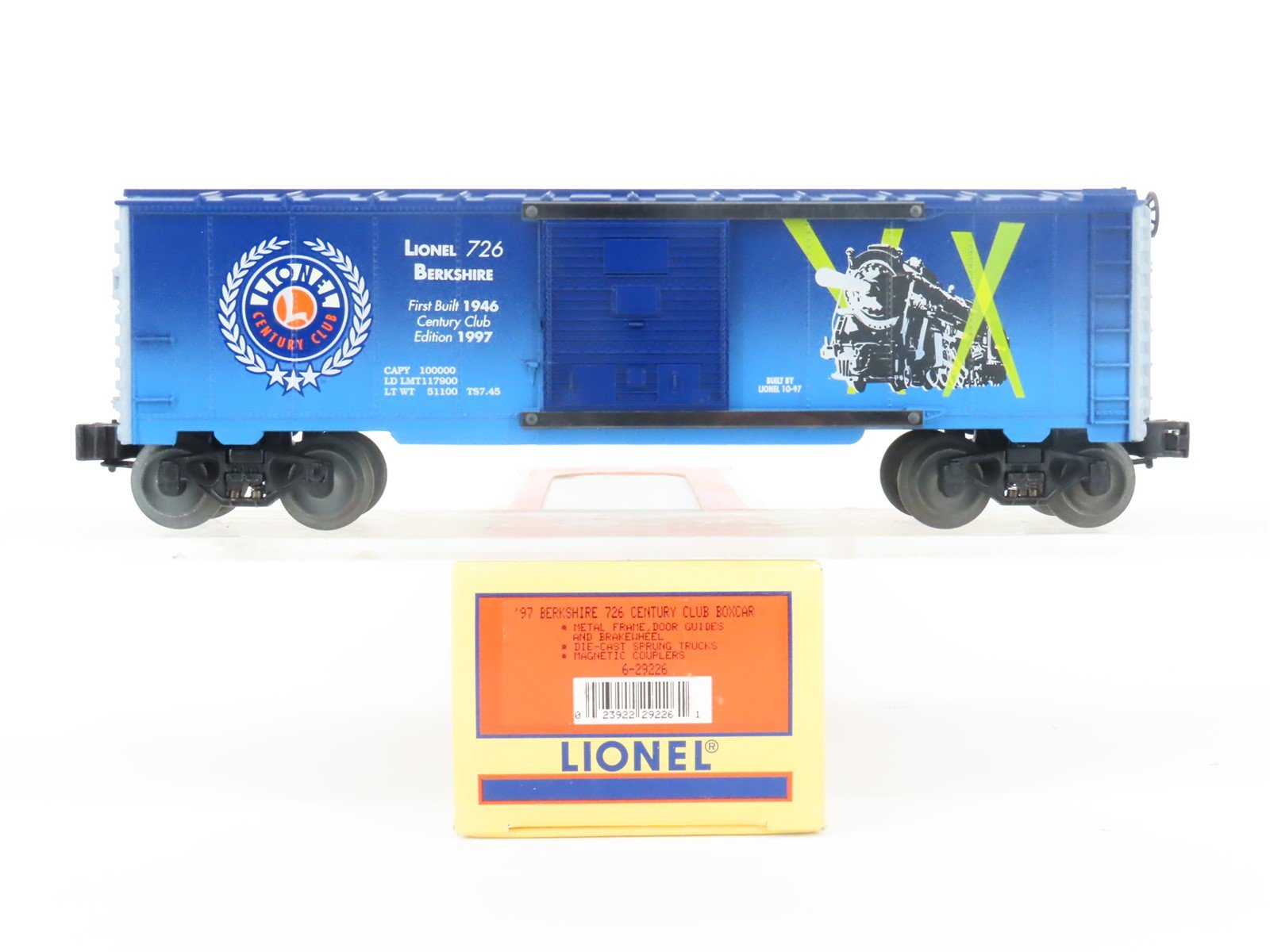 O Gauge 3-Rail Lionel 6-29226 '97 Berkshire 726 Century Club Box Car